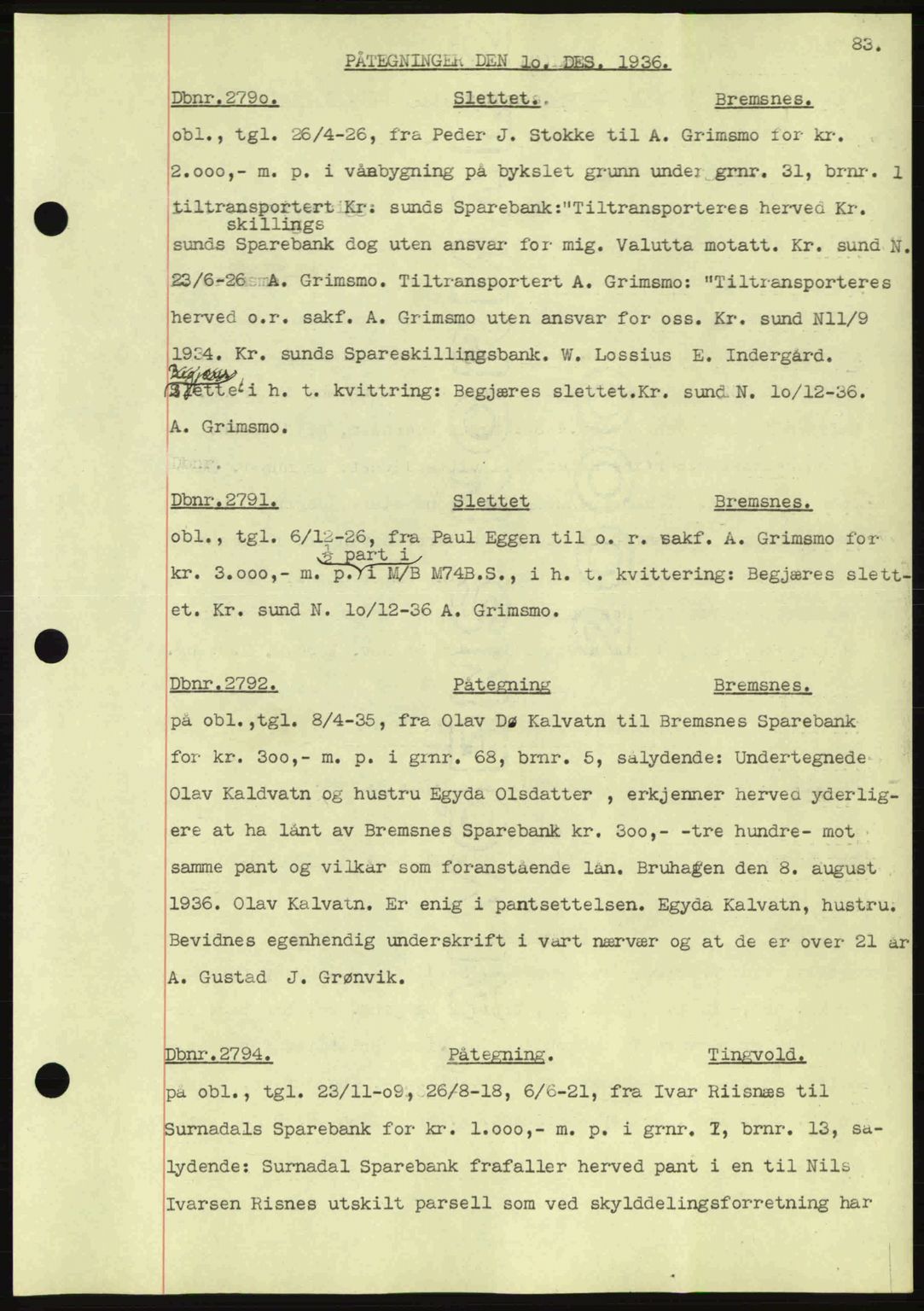 Nordmøre sorenskriveri, SAT/A-4132/1/2/2Ca: Pantebok nr. C80, 1936-1939, Dagboknr: 2790/1936