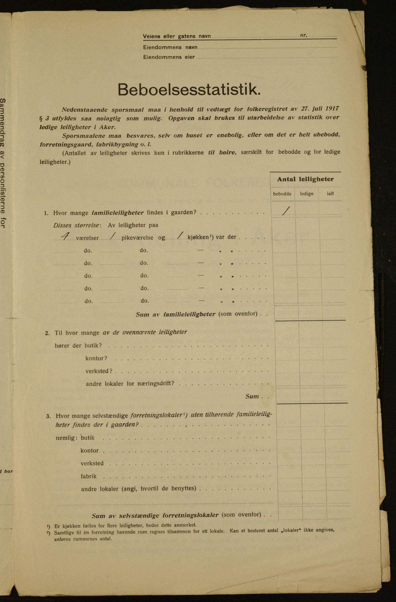 OBA, Kommunal folketelling 1.12.1917 for Aker, 1917, s. 4343