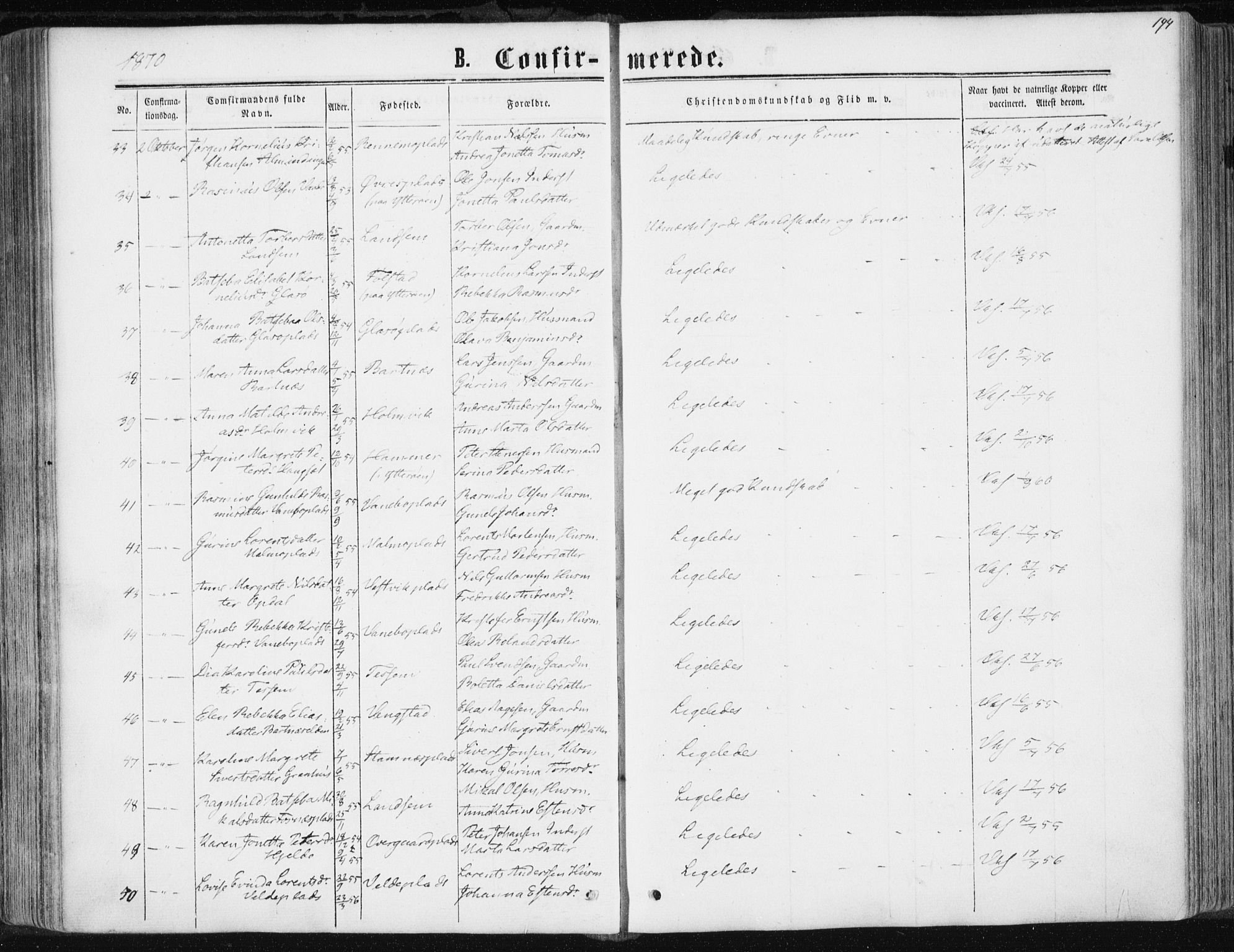 Ministerialprotokoller, klokkerbøker og fødselsregistre - Nord-Trøndelag, SAT/A-1458/741/L0394: Ministerialbok nr. 741A08, 1864-1877, s. 194