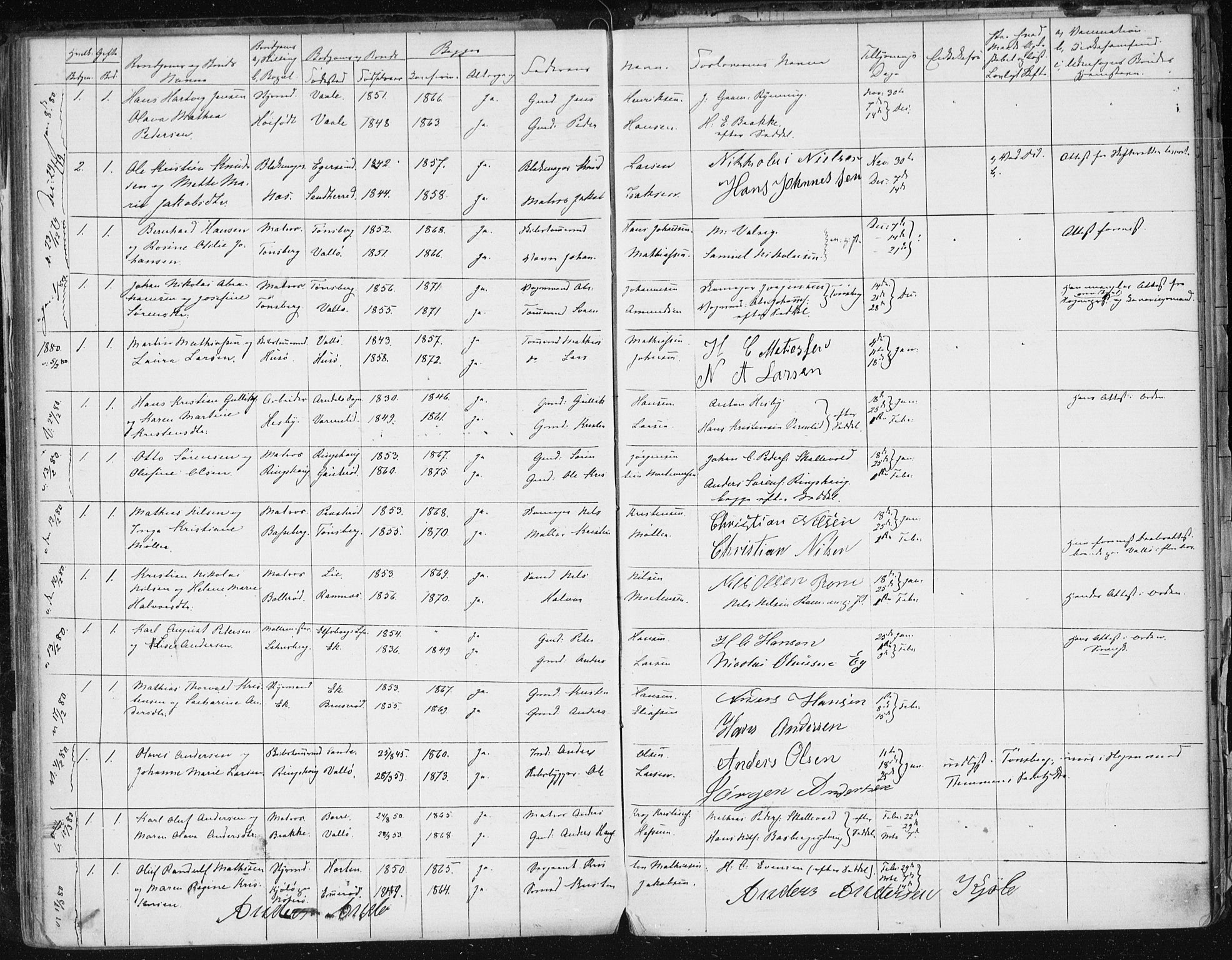 Sem kirkebøker, AV/SAKO-A-5/Y/Ya/L0002: Forlovererklæringer nr. 2, 1864-1894