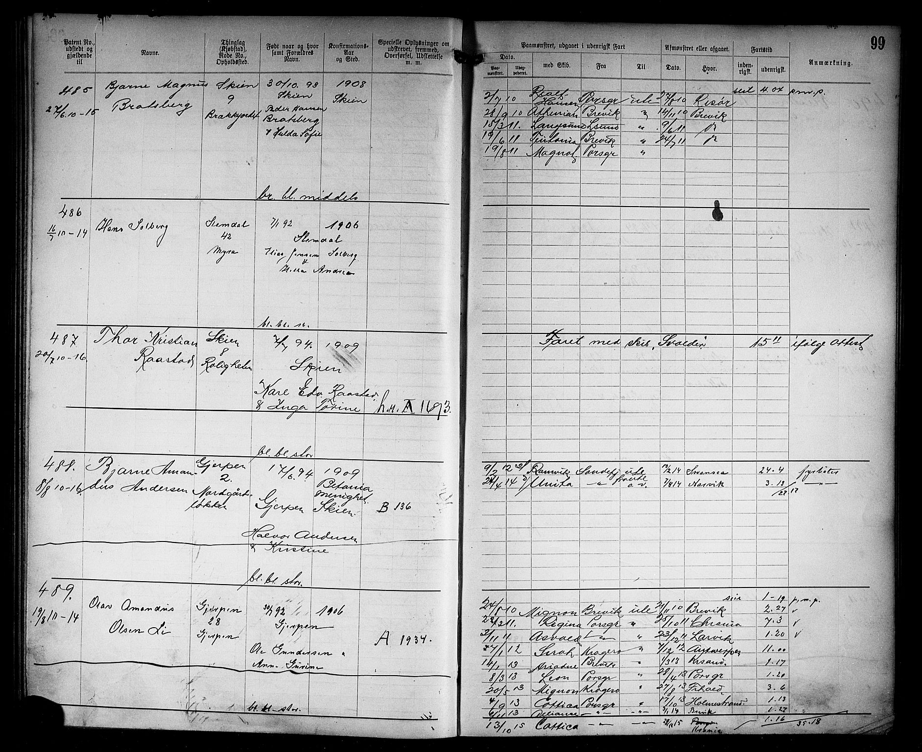 Skien innrulleringskontor, AV/SAKO-A-832/F/Fc/L0006: Annotasjonsrulle, 1899-1911, s. 101