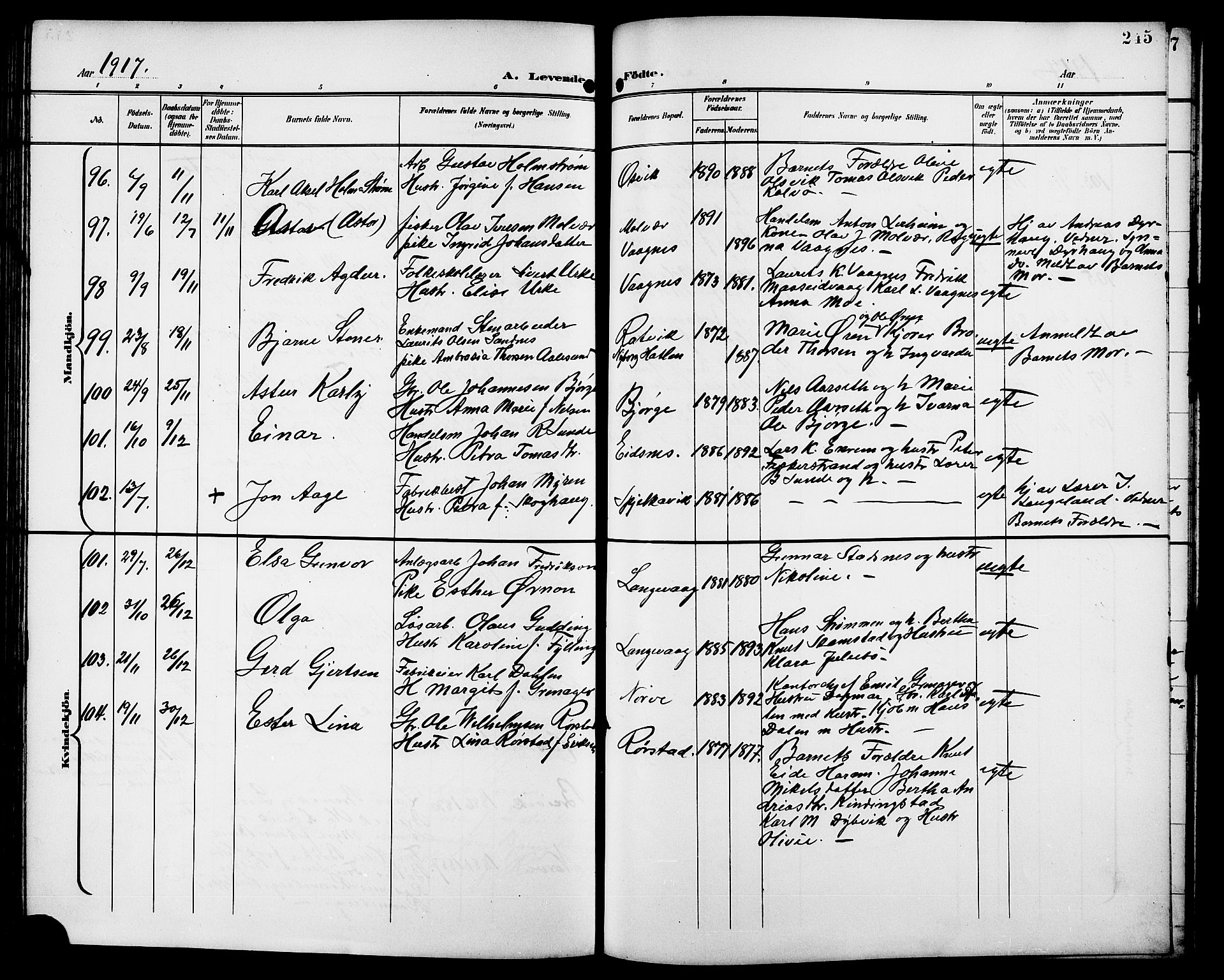 Ministerialprotokoller, klokkerbøker og fødselsregistre - Møre og Romsdal, AV/SAT-A-1454/528/L0432: Klokkerbok nr. 528C13, 1898-1918, s. 245