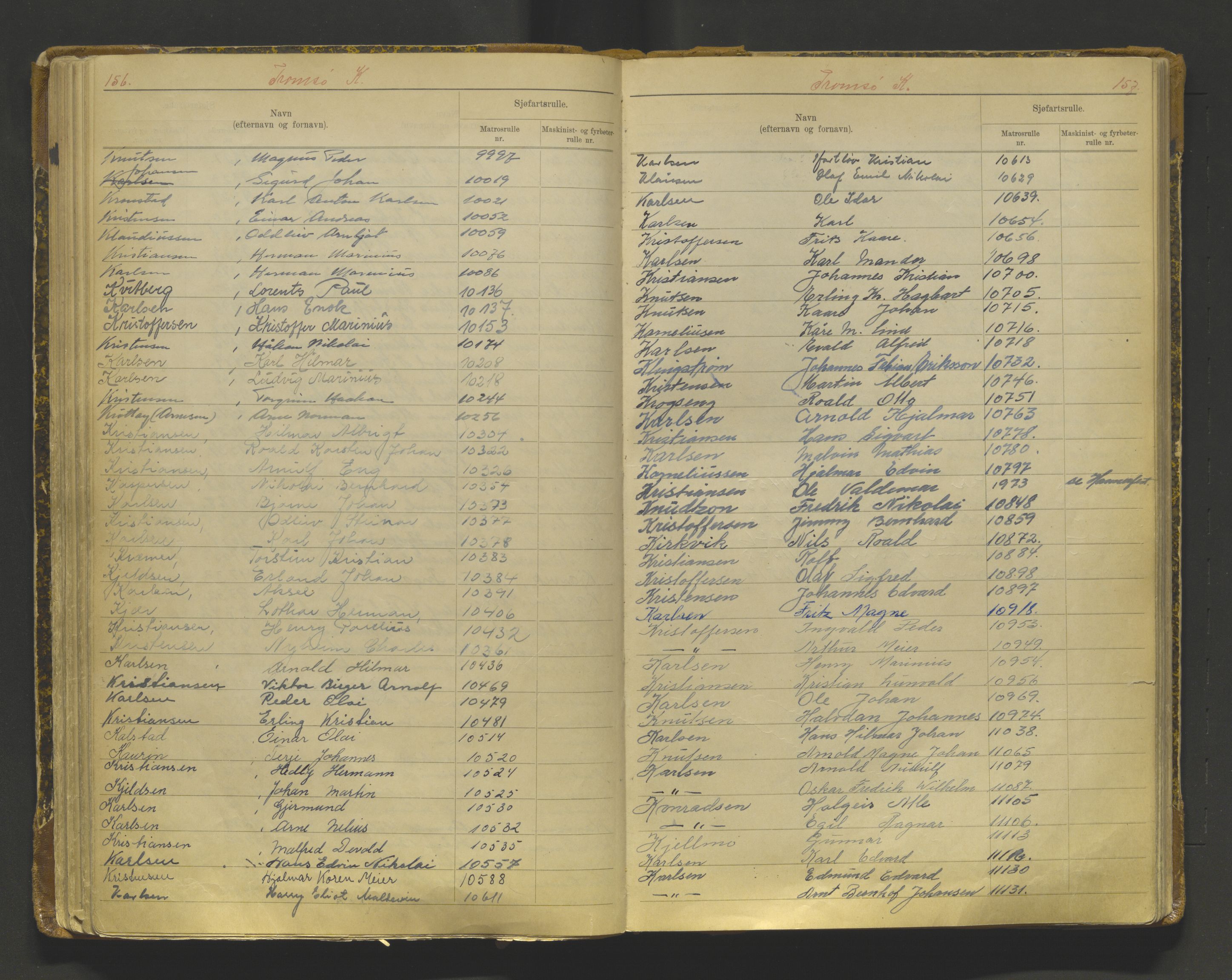 Tromsø sjømannskontor/innrullerings-/mønstringsdistrikt, AV/SATØ-S-0243/G/L0017: Dekker hele Tromsø mønstringsdistrikt fra 01.11.1926, 1926-1948, s. 156-157