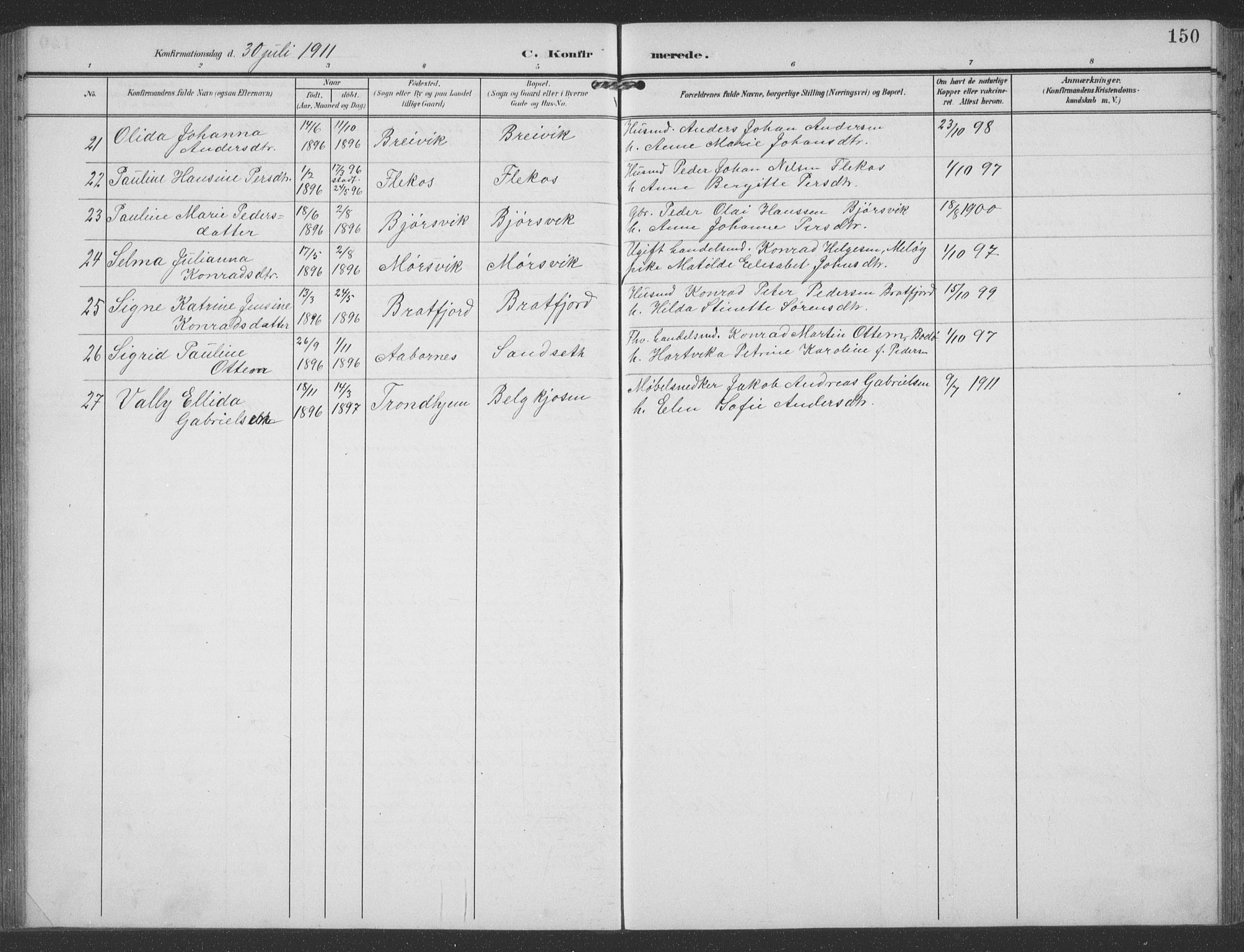 Ministerialprotokoller, klokkerbøker og fødselsregistre - Nordland, SAT/A-1459/858/L0835: Klokkerbok nr. 858C02, 1904-1940, s. 150