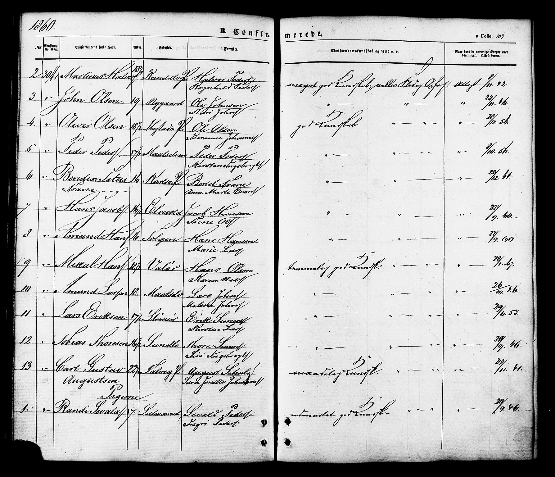 Målselv sokneprestembete, AV/SATØ-S-1311/G/Ga/Gaa/L0008kirke: Ministerialbok nr. 8, 1851-1877, s. 103