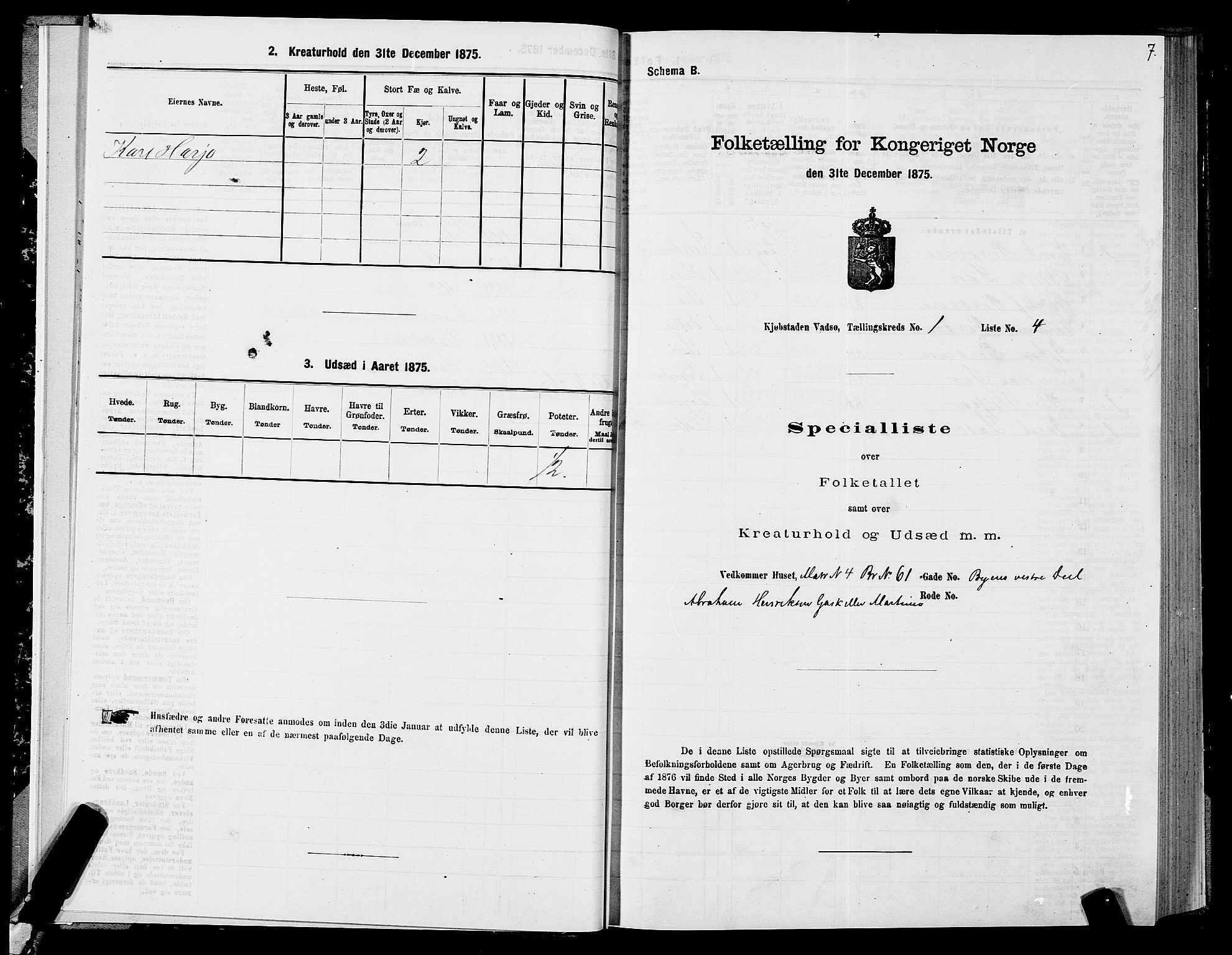 SATØ, Folketelling 1875 for 2003B Vadsø prestegjeld, Vadsø kjøpstad, 1875, s. 1007