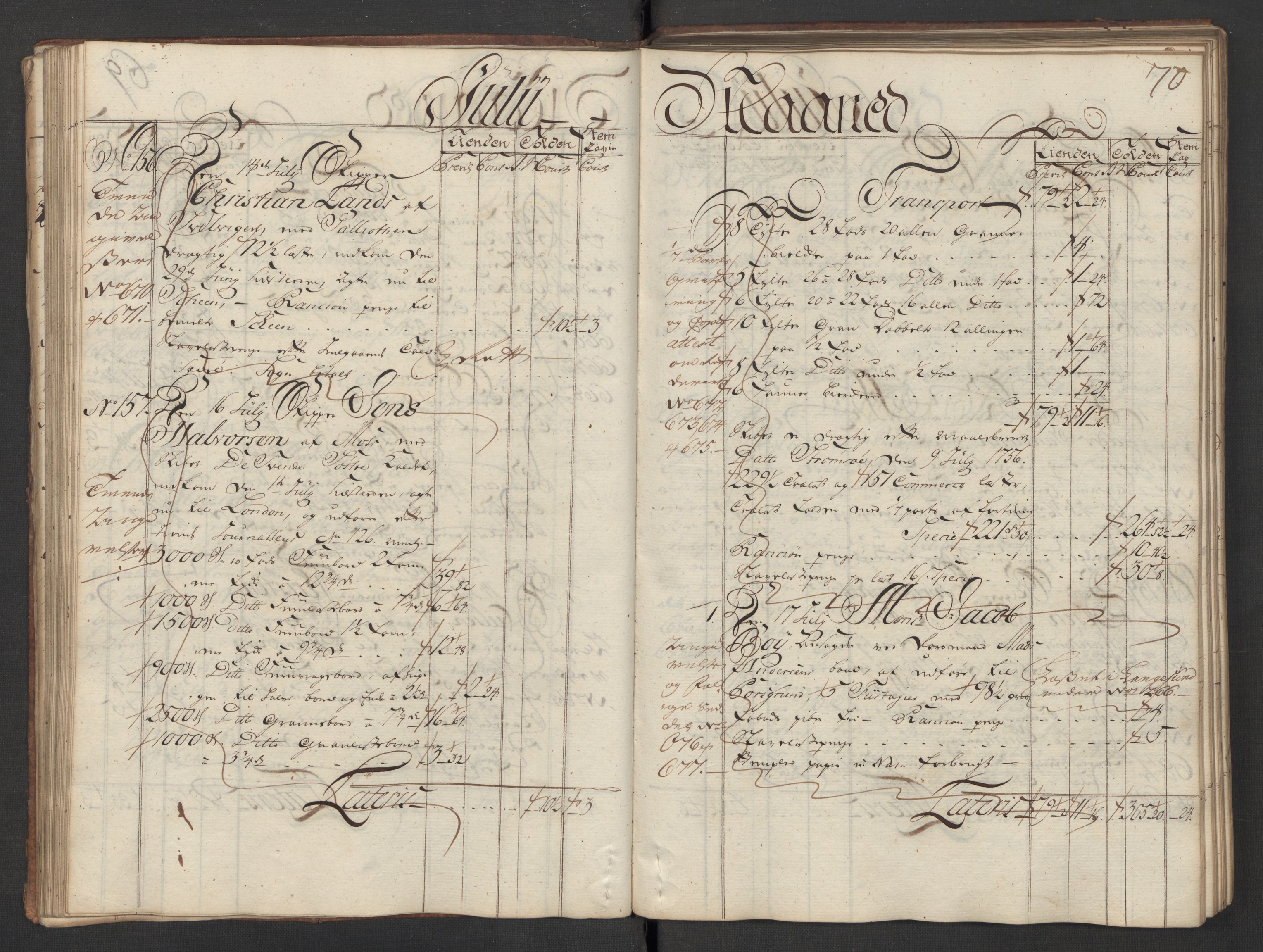 Generaltollkammeret, tollregnskaper, AV/RA-EA-5490/R08/L0035/0001: Tollregnskaper Drammen / Utgående hovedtollbok, 1756, s. 69b-70a