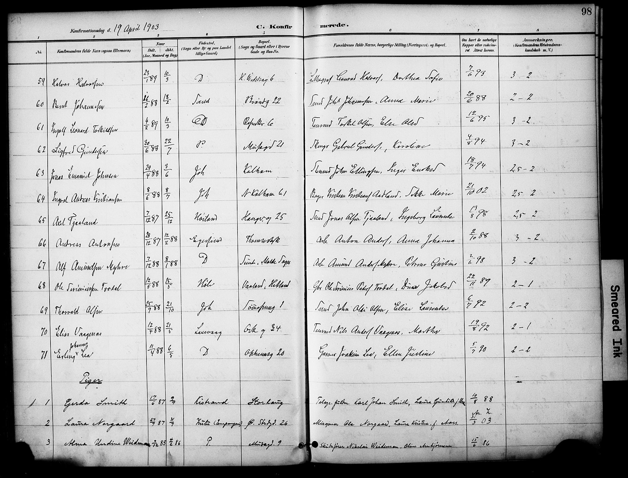 Domkirken sokneprestkontor, AV/SAST-A-101812/001/30/30BA/L0031: Ministerialbok nr. A 30, 1896-1916, s. 98