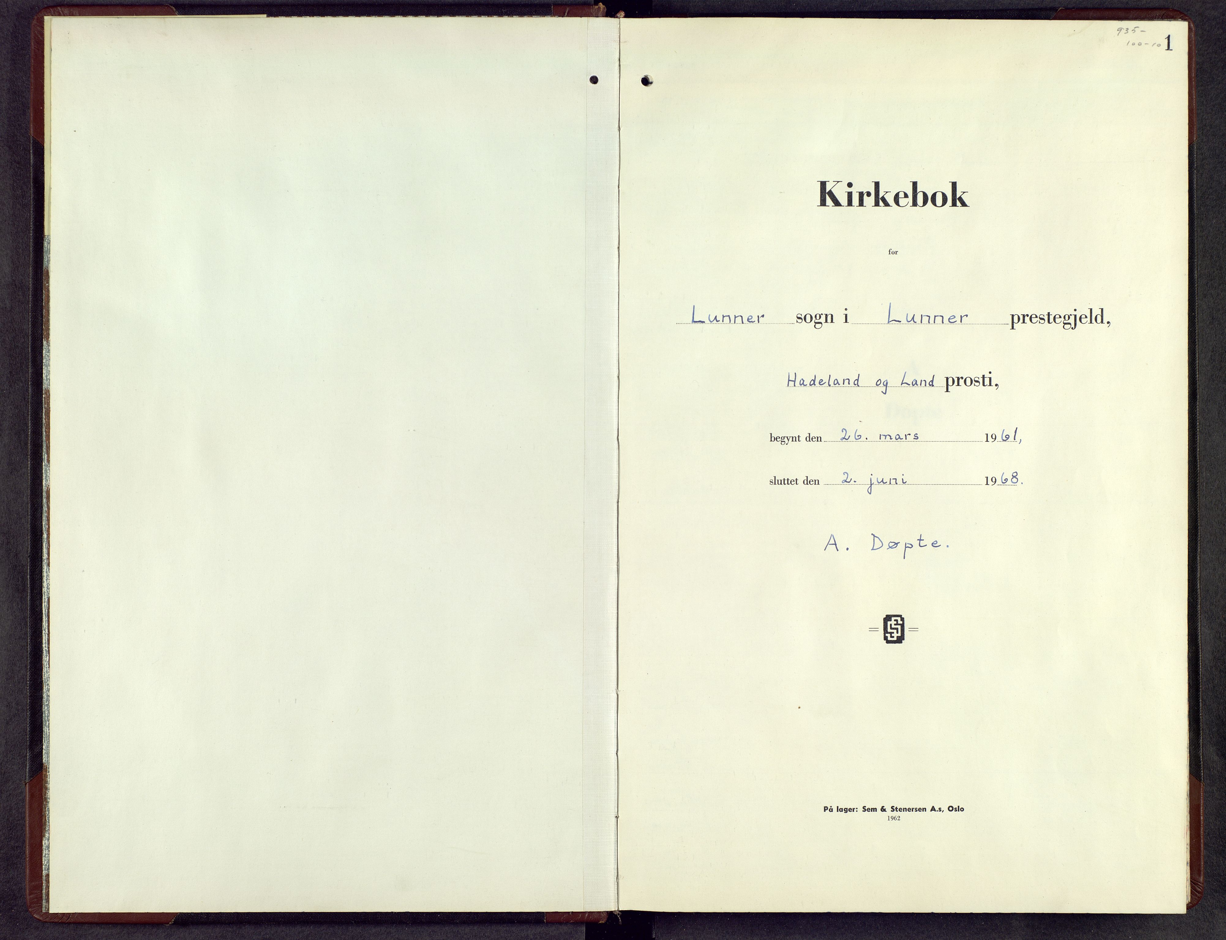 Lunner prestekontor, SAH/PREST-118/H/Ha/Hab/L0006: Klokkerbok nr. 6, 1961-1968, s. 1