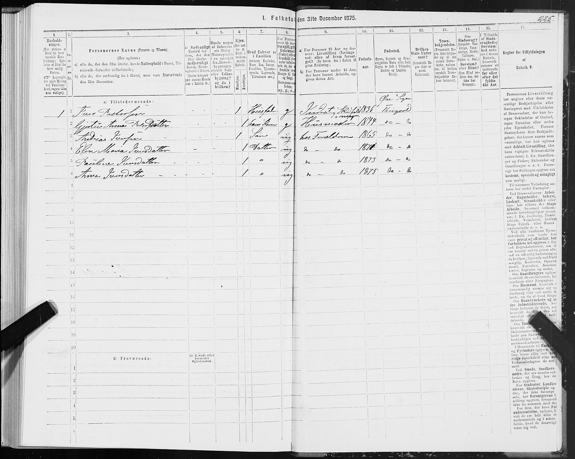 SAT, Folketelling 1875 for 1560P Tingvoll prestegjeld, 1875, s. 5225