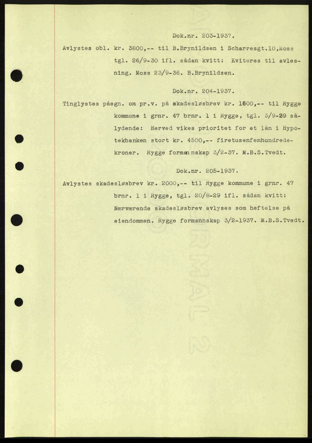 Moss sorenskriveri, SAO/A-10168: Pantebok nr. B3, 1937-1937, Dagboknr: 203/1937