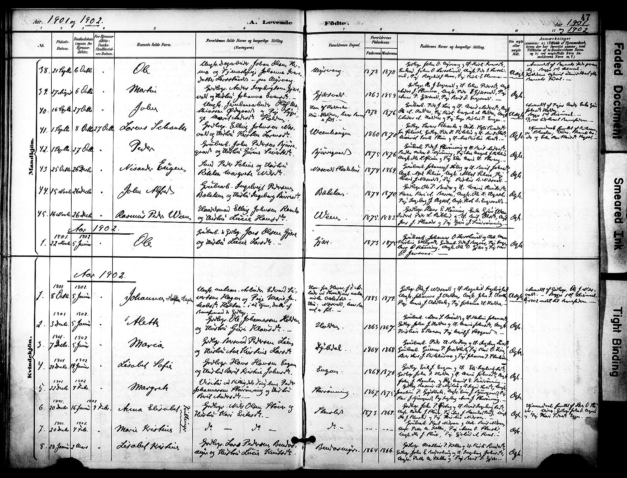 Ministerialprotokoller, klokkerbøker og fødselsregistre - Sør-Trøndelag, AV/SAT-A-1456/686/L0984: Ministerialbok nr. 686A02, 1891-1906, s. 47