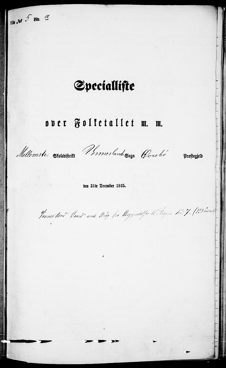 RA, Folketelling 1865 for 1016P Øvrebø prestegjeld, 1865, s. 87