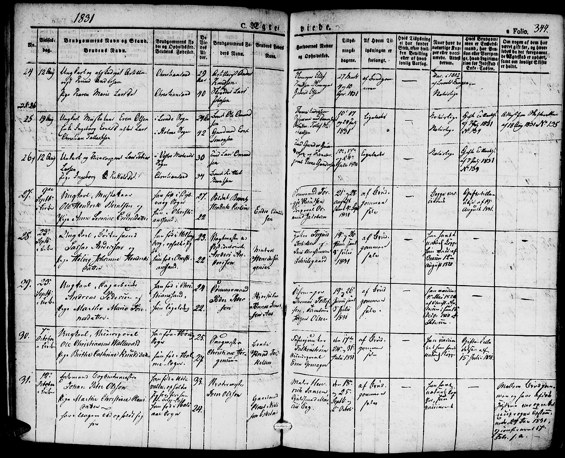 Kristiansand domprosti, AV/SAK-1112-0006/F/Fa/L0011: Ministerialbok nr. A 11, 1827-1841, s. 344