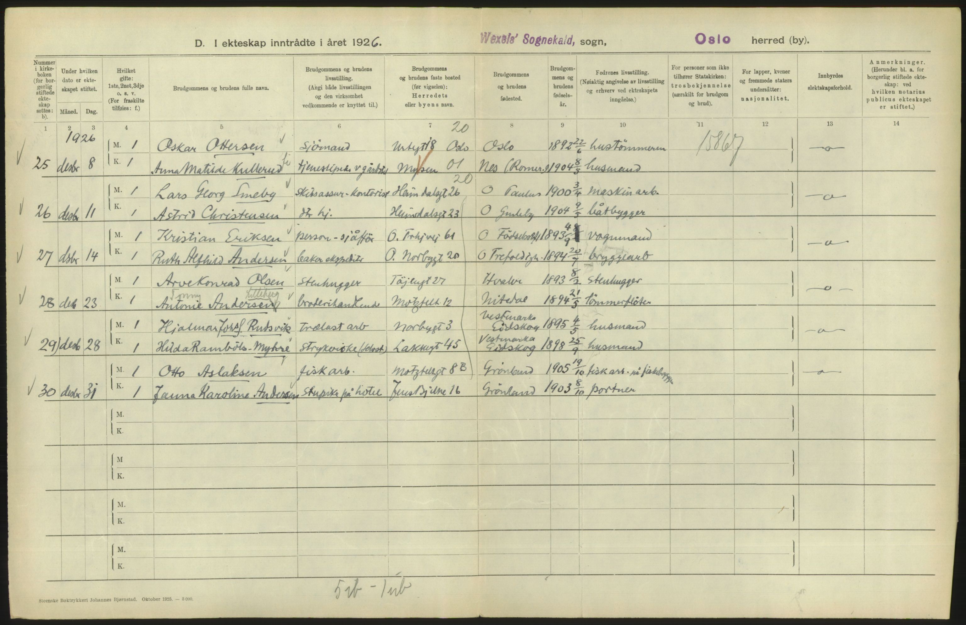 Statistisk sentralbyrå, Sosiodemografiske emner, Befolkning, AV/RA-S-2228/D/Df/Dfc/Dfcf/L0008: Oslo: Gifte, 1926, s. 792