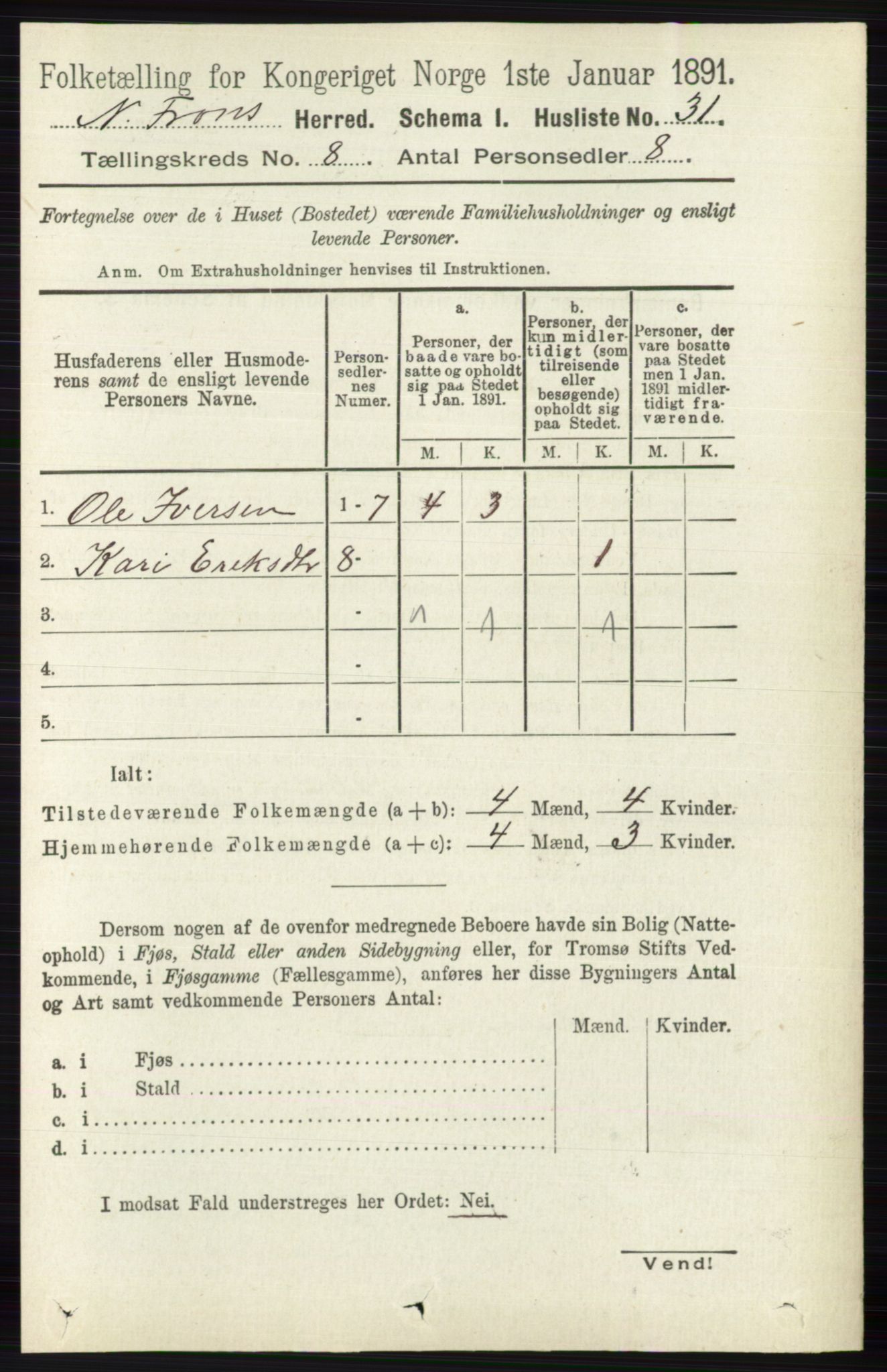 RA, Folketelling 1891 for 0518 Nord-Fron herred, 1891, s. 3417