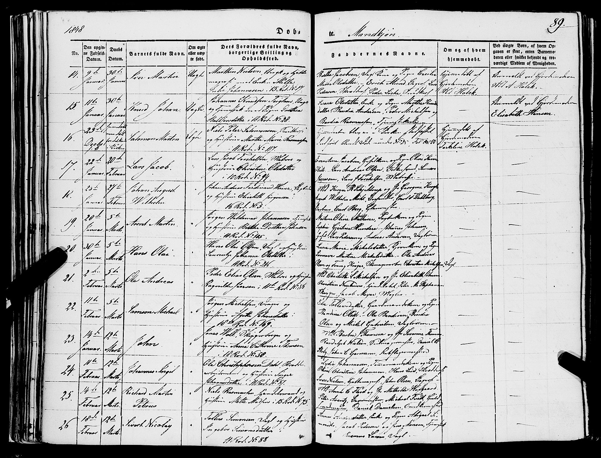 Domkirken sokneprestembete, AV/SAB-A-74801/H/Haa/L0019: Ministerialbok nr. B 2, 1841-1851, s. 89