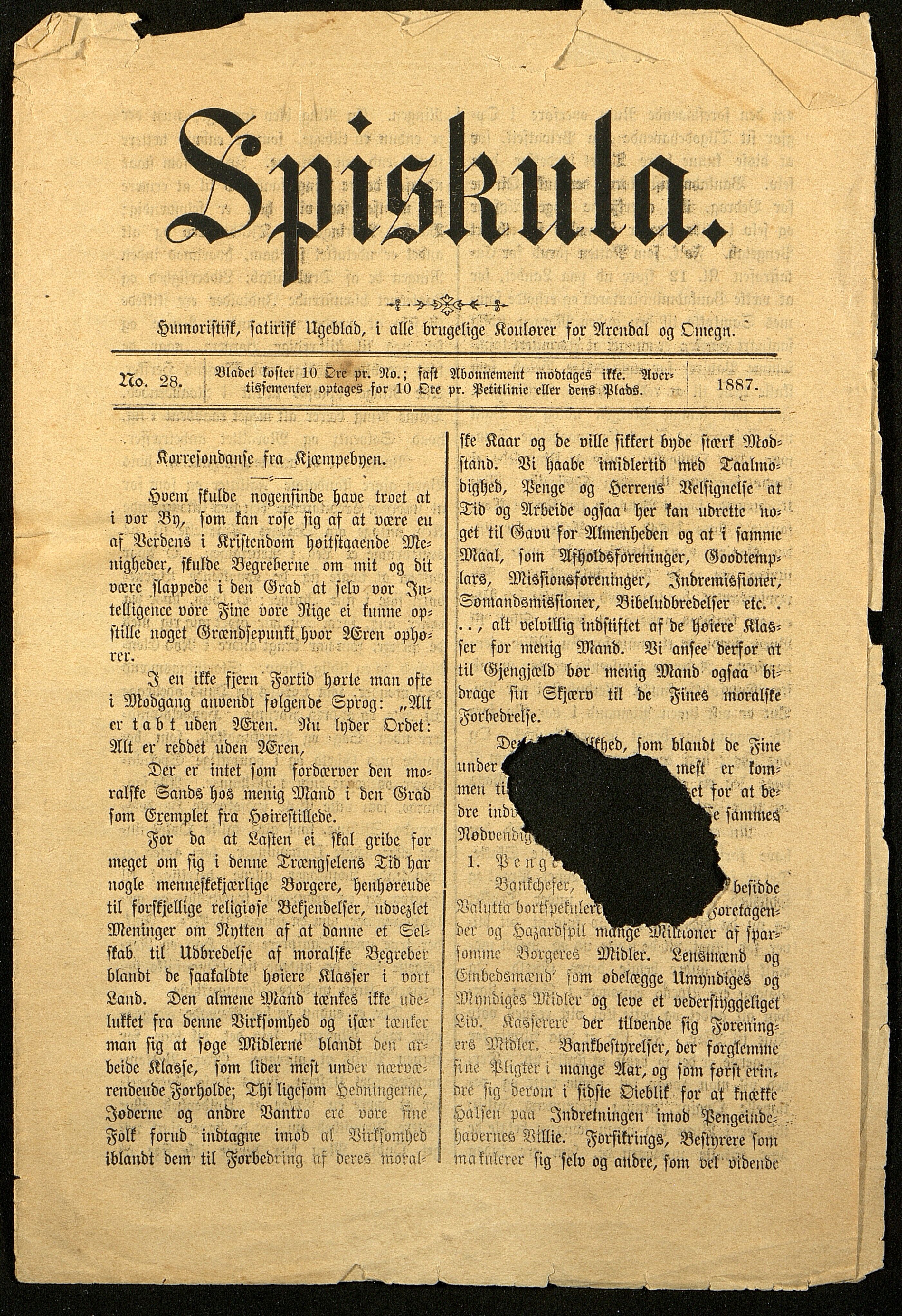 Spidskuglen, AAKS/PA-2823/X/L0001/0001: Spidskuglen / Årg. 1887, nr. 1–2, 4–23, 25–36, 1887