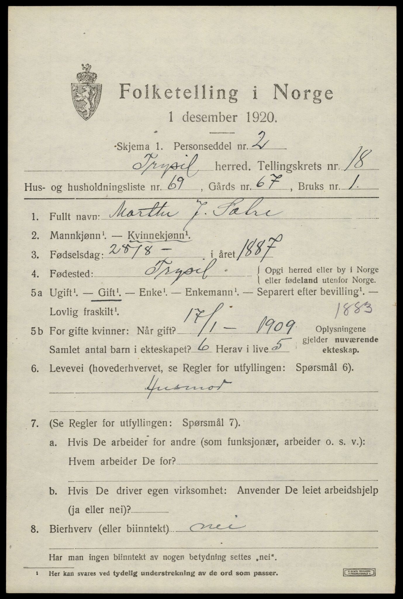 SAH, Folketelling 1920 for 0428 Trysil herred, 1920, s. 12591
