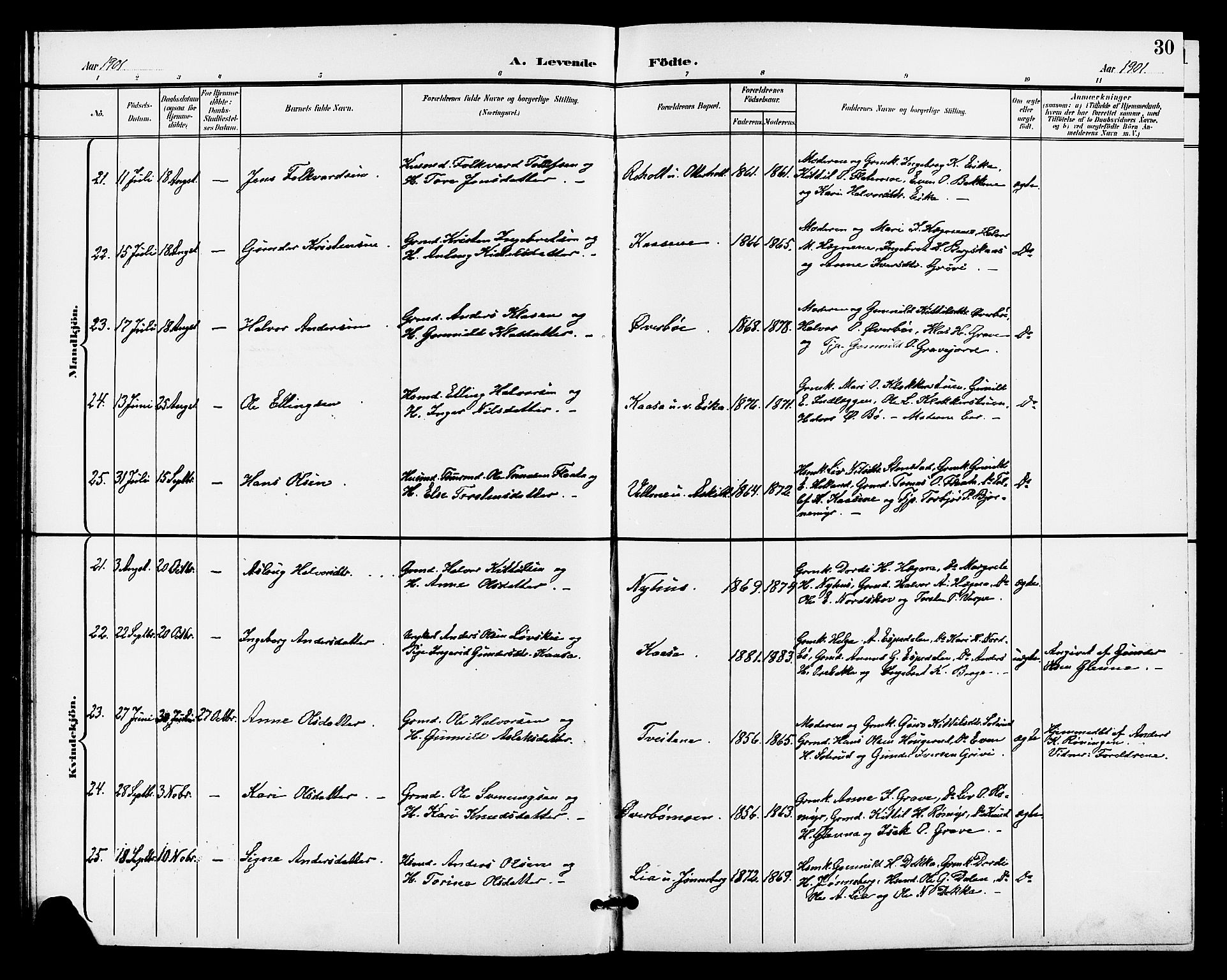 Bø kirkebøker, AV/SAKO-A-257/G/Ga/L0006: Klokkerbok nr. 6, 1898-1909, s. 30