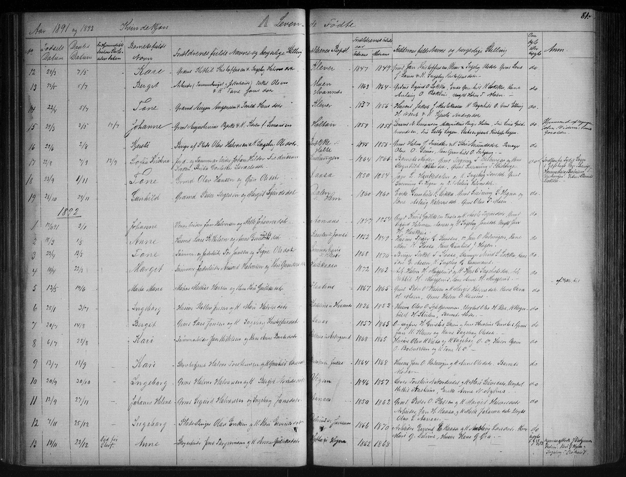 Sauherad kirkebøker, AV/SAKO-A-298/G/Ga/L0003: Klokkerbok nr. I 3, 1866-1905, s. 81