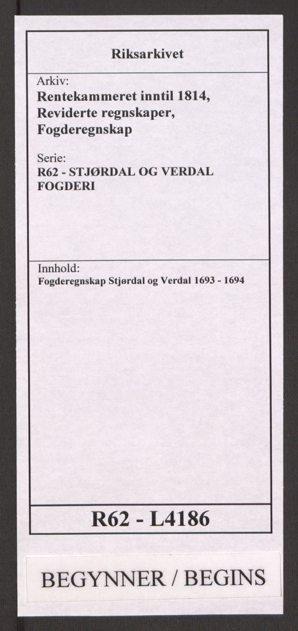 Rentekammeret inntil 1814, Reviderte regnskaper, Fogderegnskap, AV/RA-EA-4092/R62/L4186: Fogderegnskap Stjørdal og Verdal, 1693-1694, s. 1