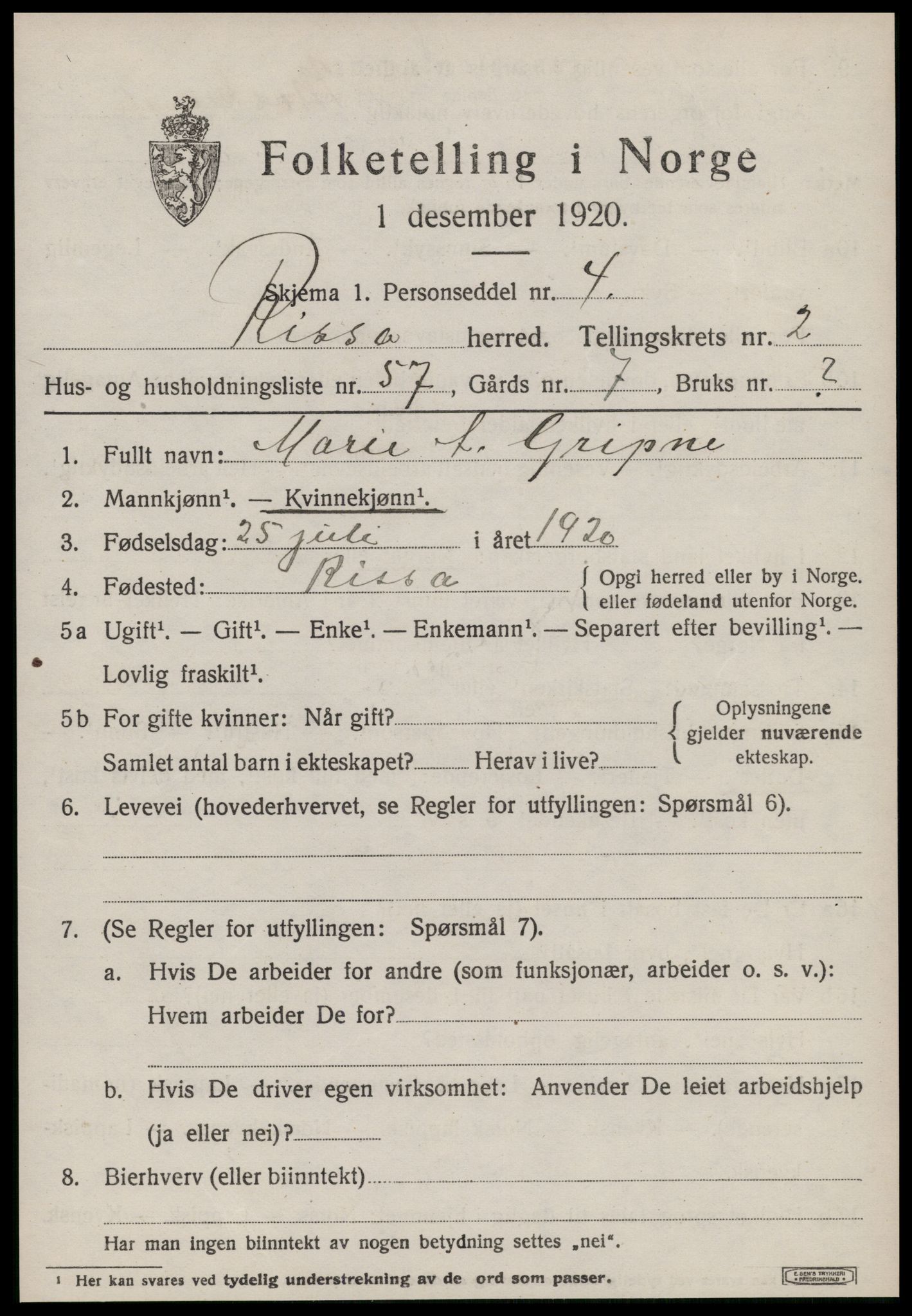 SAT, Folketelling 1920 for 1624 Rissa herred, 1920, s. 2343