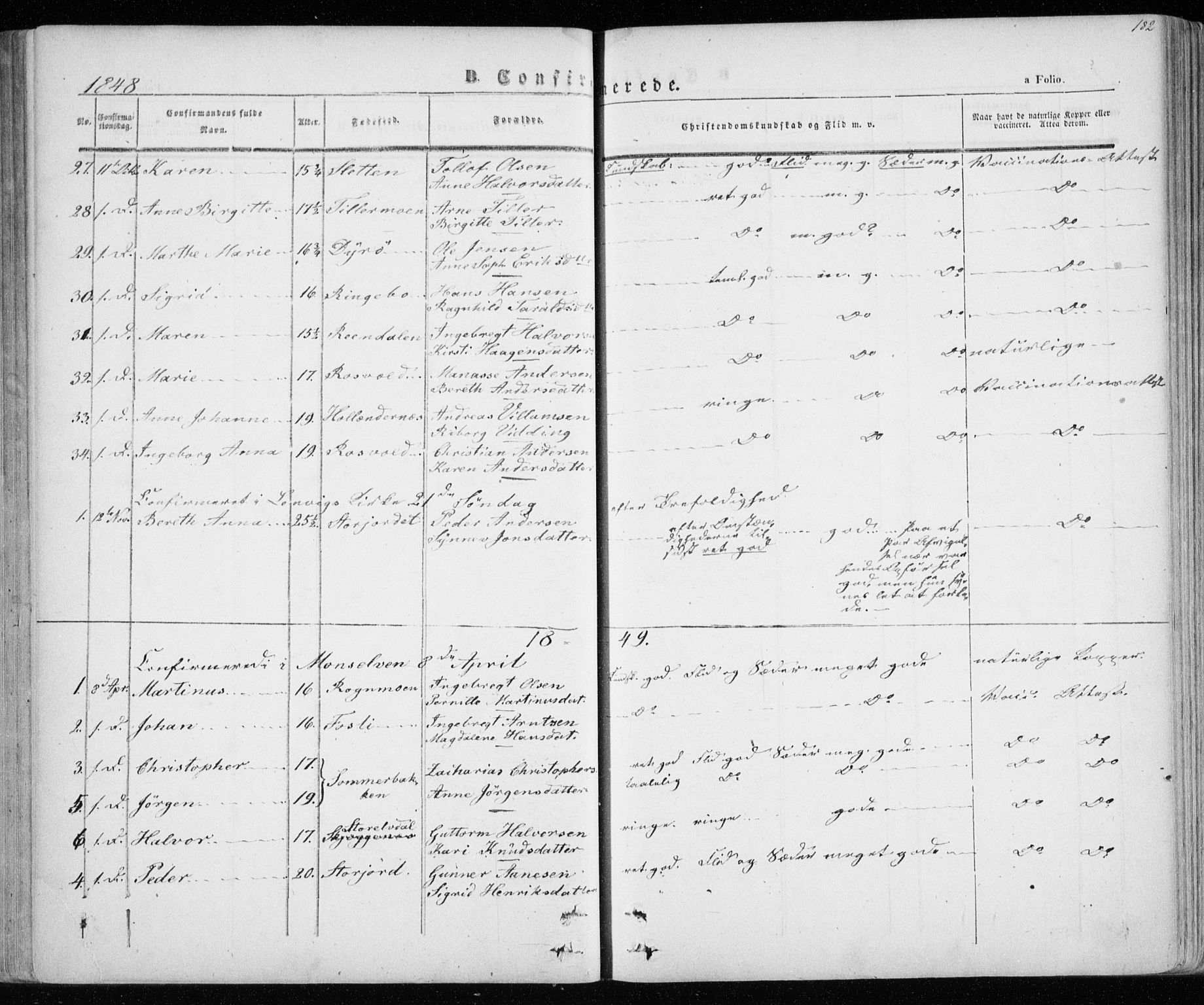 Lenvik sokneprestembete, AV/SATØ-S-1310/H/Ha/Haa/L0006kirke: Ministerialbok nr. 6, 1845-1854, s. 182