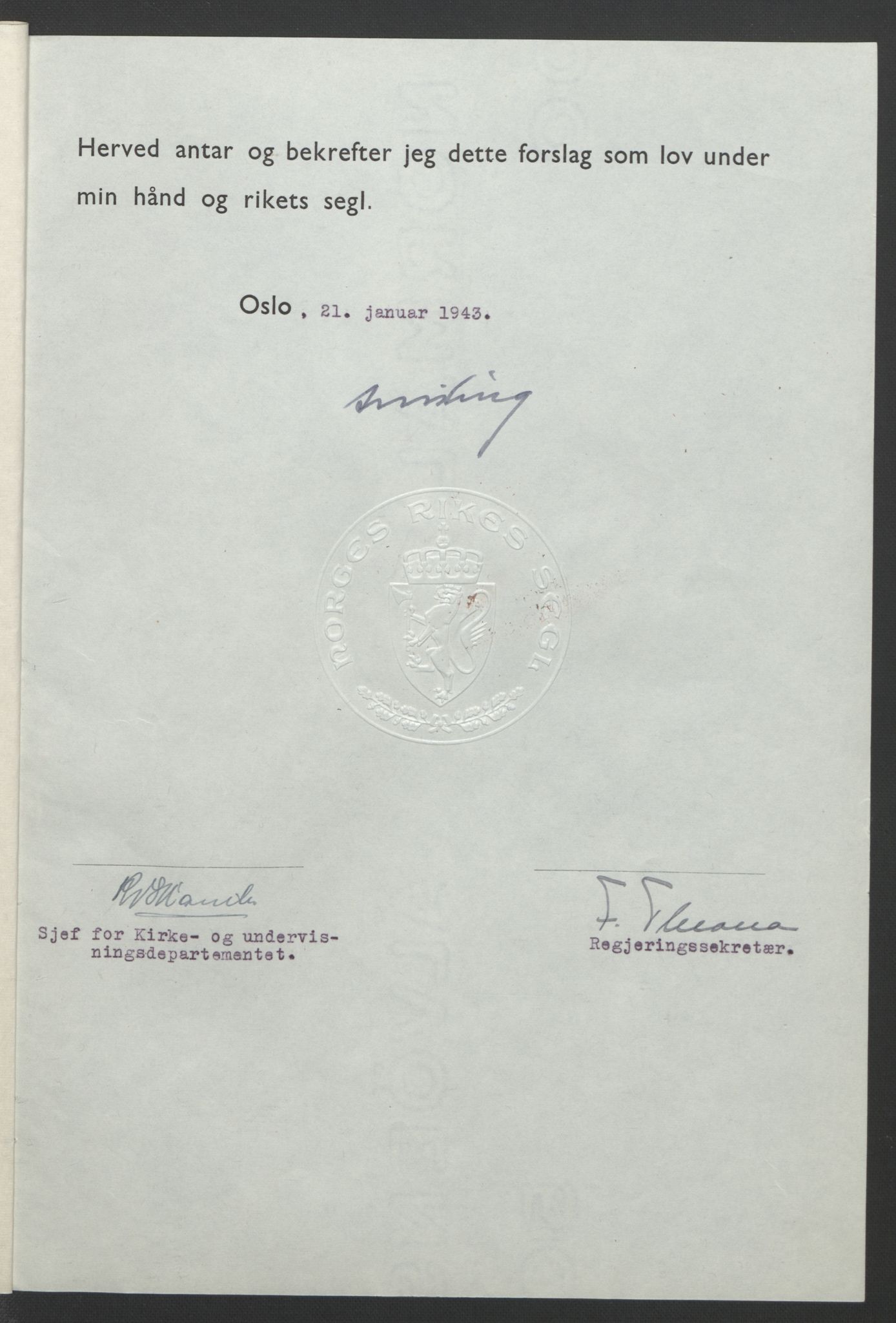 NS-administrasjonen 1940-1945 (Statsrådsekretariatet, de kommisariske statsråder mm), RA/S-4279/D/Db/L0099: Lover, 1943, s. 66