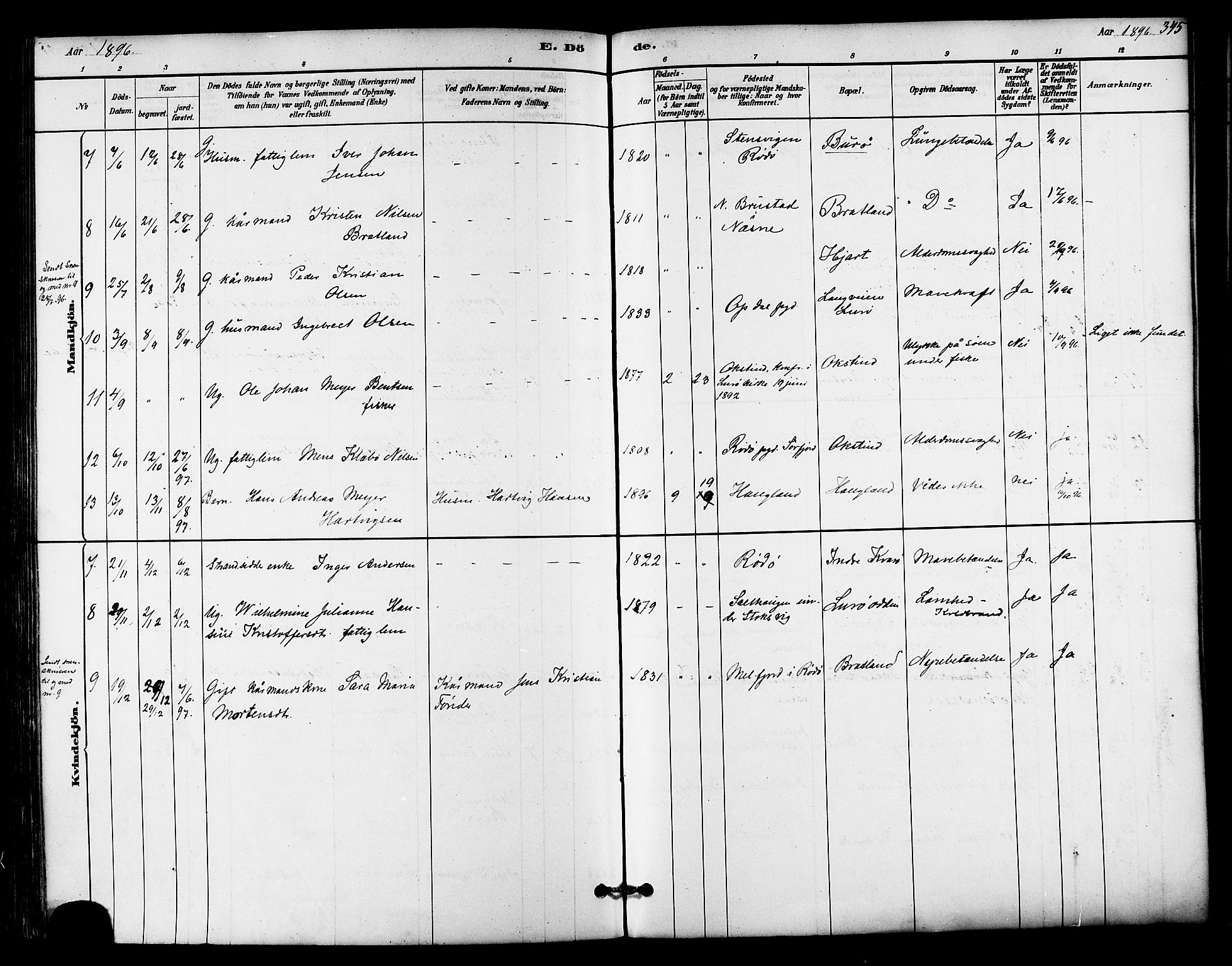 Ministerialprotokoller, klokkerbøker og fødselsregistre - Nordland, SAT/A-1459/839/L0568: Ministerialbok nr. 839A05, 1880-1902, s. 345