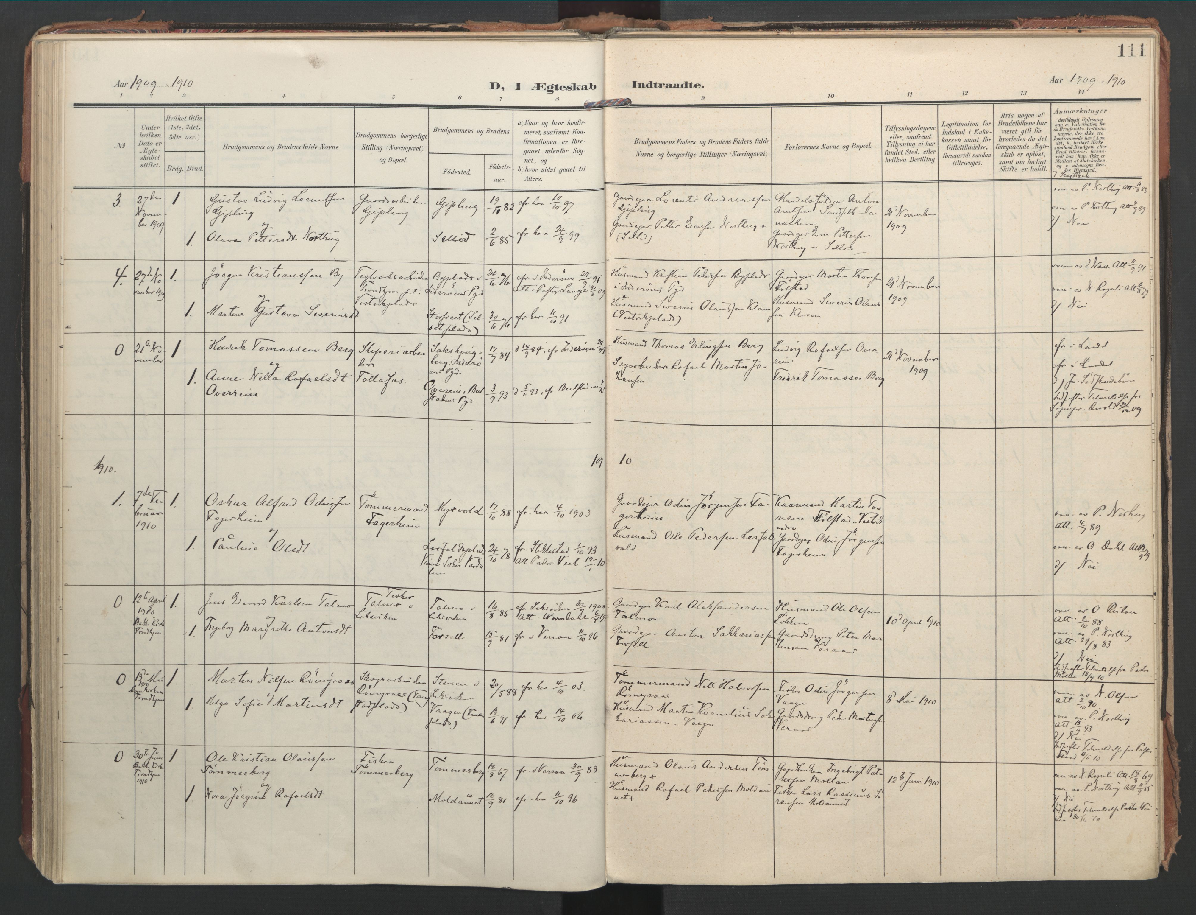 Ministerialprotokoller, klokkerbøker og fødselsregistre - Nord-Trøndelag, AV/SAT-A-1458/744/L0421: Ministerialbok nr. 744A05, 1905-1930, s. 111