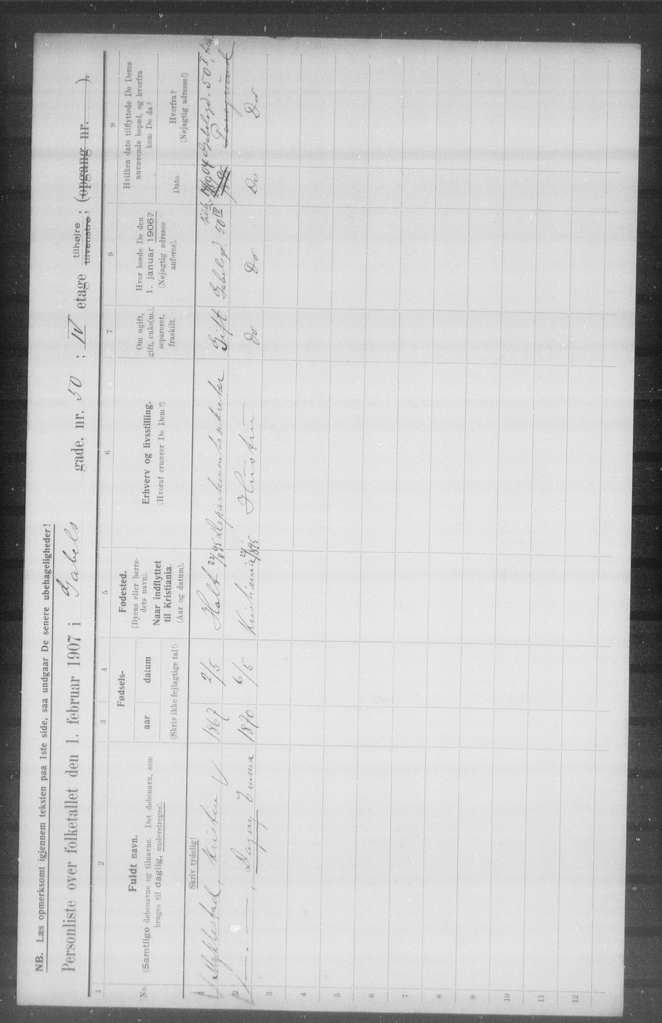 OBA, Kommunal folketelling 1.2.1907 for Kristiania kjøpstad, 1907, s. 14596