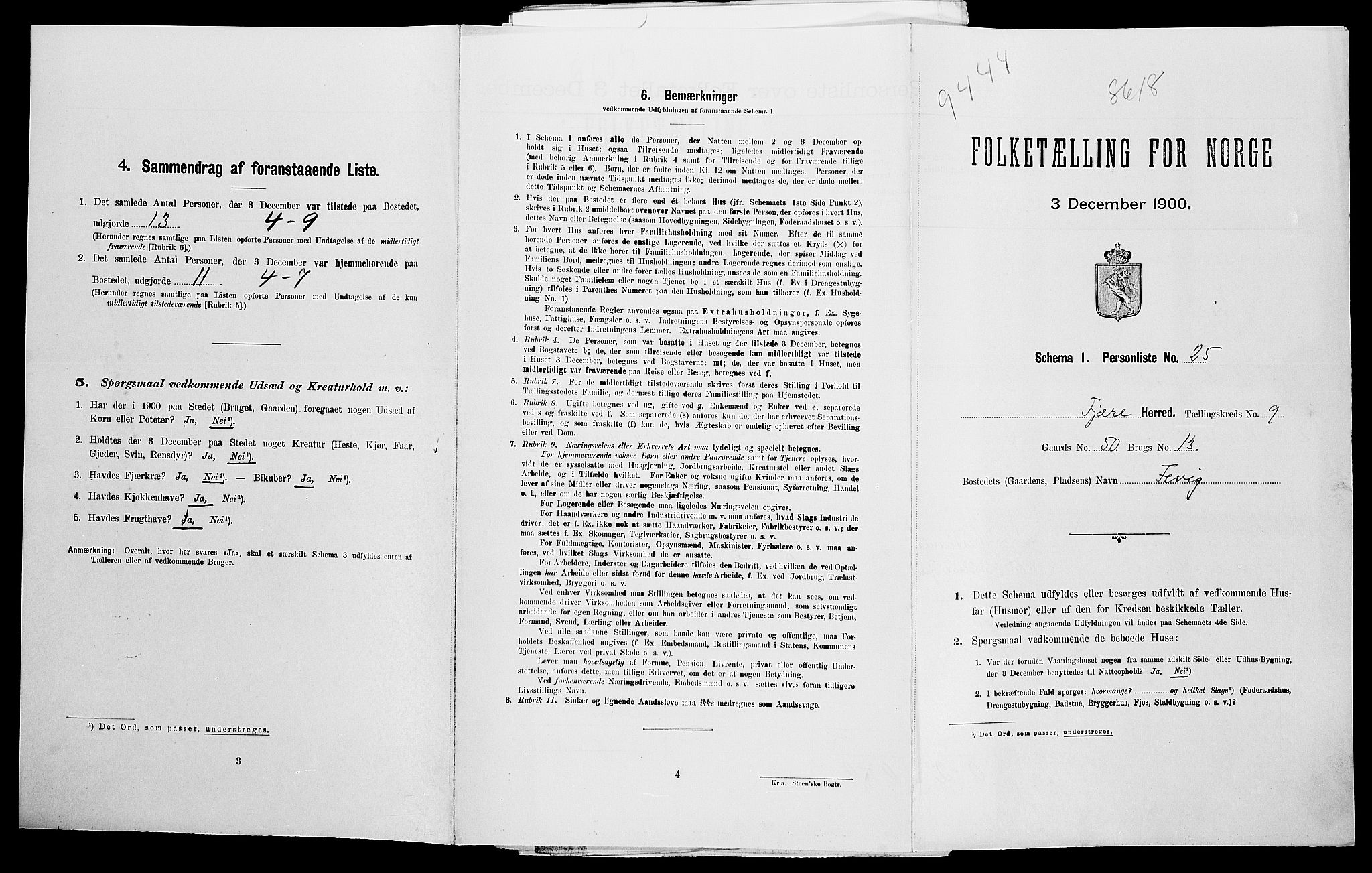 SAK, Folketelling 1900 for 0923 Fjære herred, 1900, s. 123
