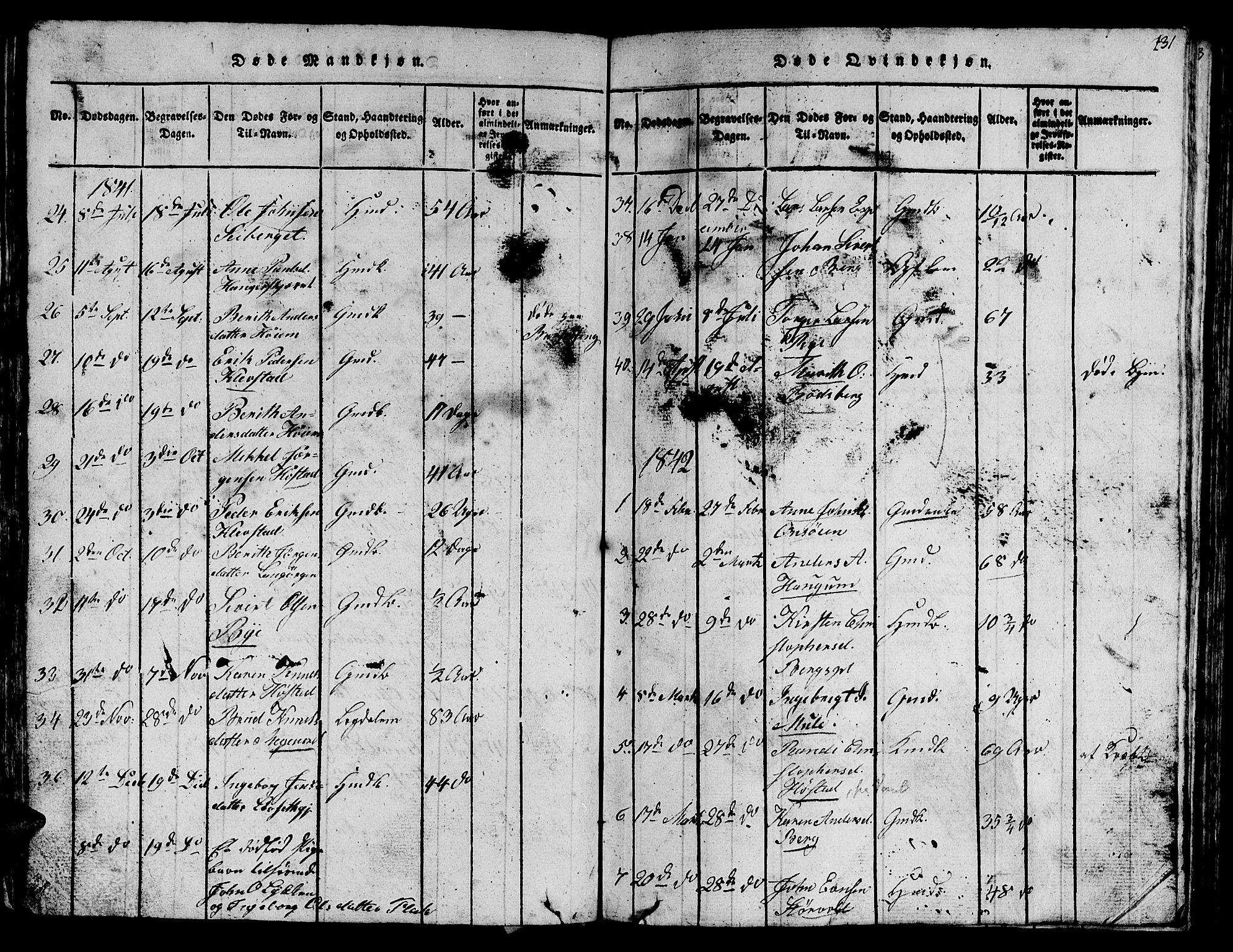 Ministerialprotokoller, klokkerbøker og fødselsregistre - Sør-Trøndelag, AV/SAT-A-1456/612/L0385: Klokkerbok nr. 612C01, 1816-1845, s. 131