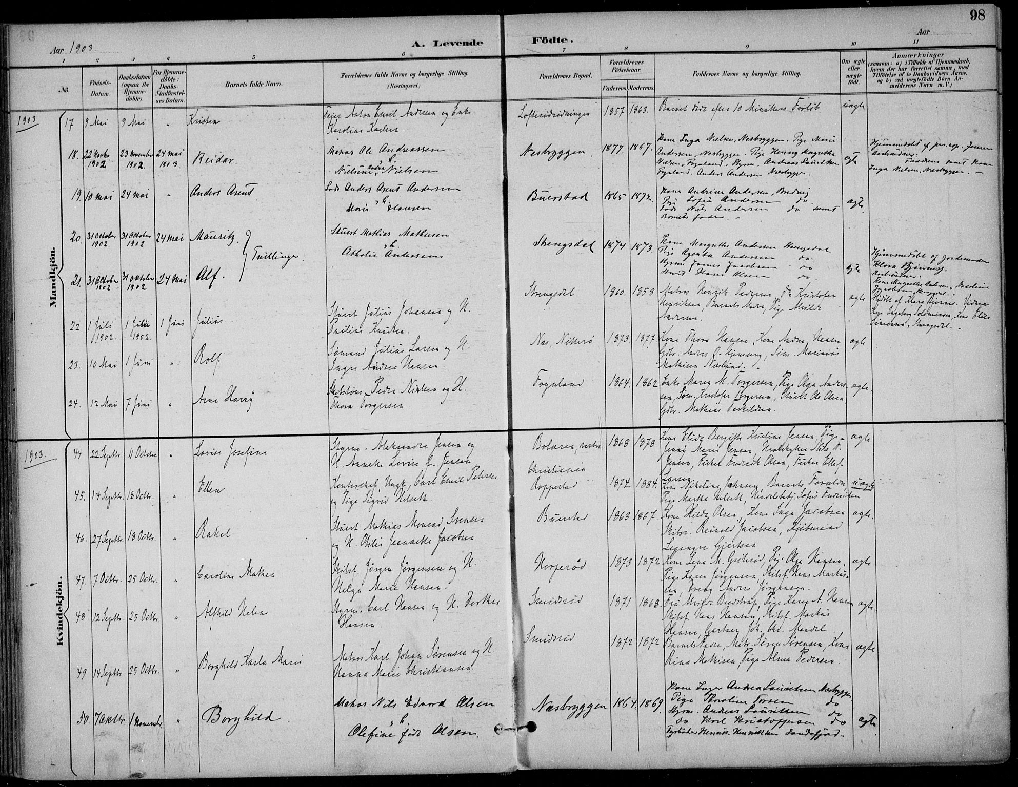 Nøtterøy kirkebøker, AV/SAKO-A-354/F/Fa/L0009: Ministerialbok nr. I 9, 1894-1907, s. 98
