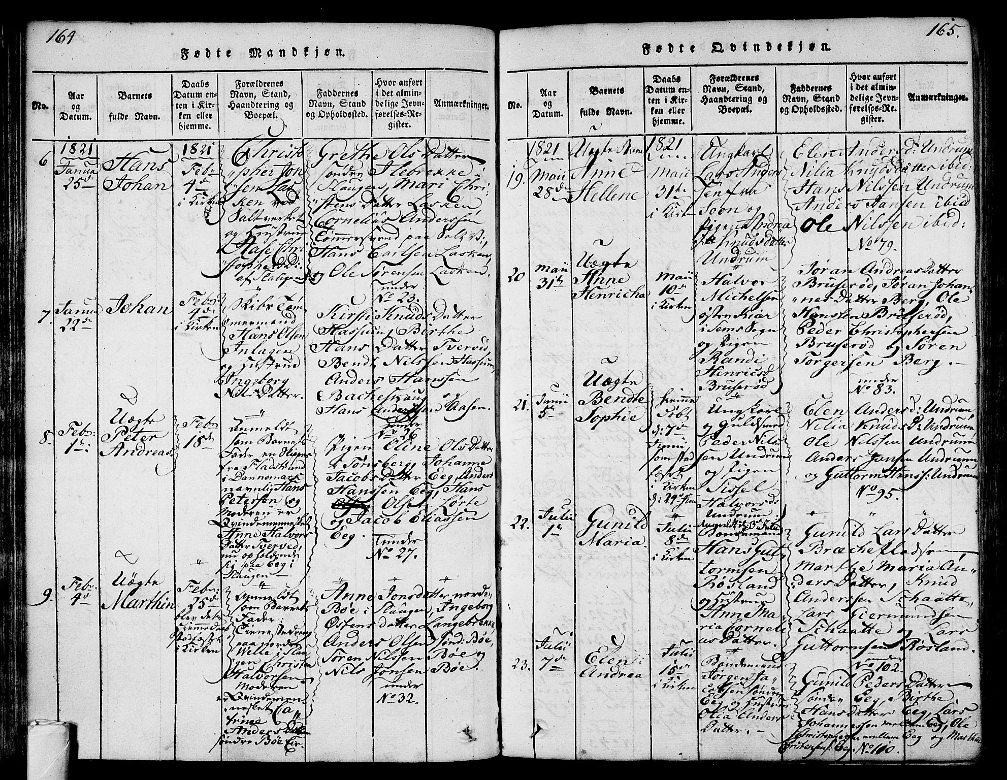 Sem kirkebøker, AV/SAKO-A-5/F/Fa/L0004: Ministerialbok nr. I 4, 1814-1825, s. 164-165