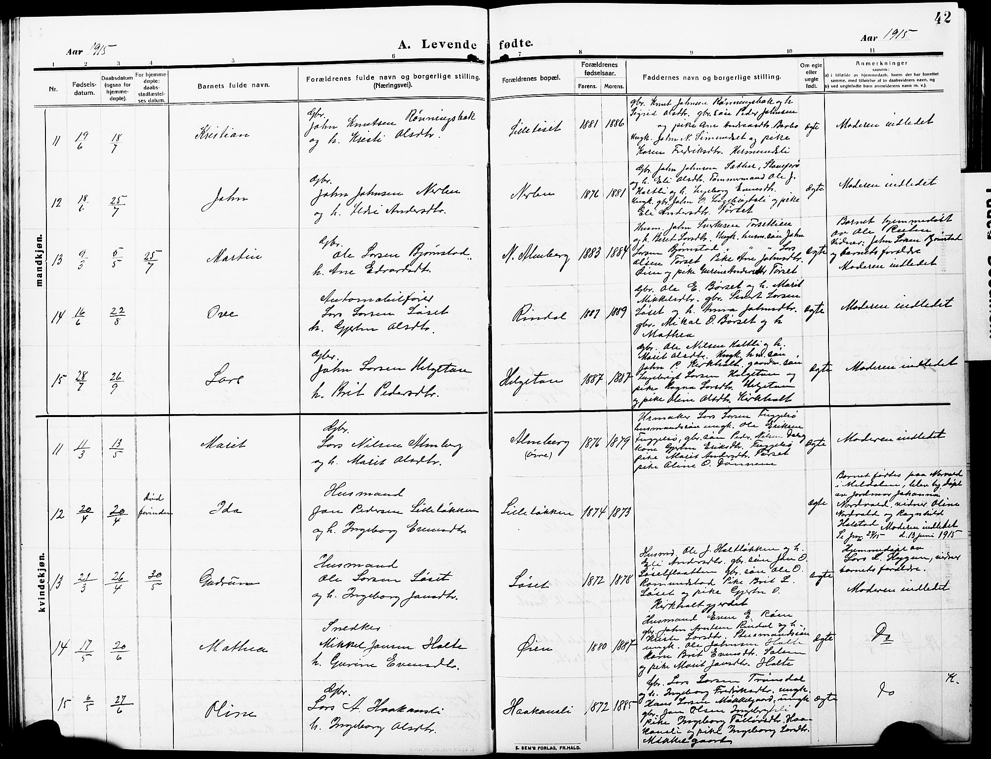 Ministerialprotokoller, klokkerbøker og fødselsregistre - Møre og Romsdal, AV/SAT-A-1454/598/L1079: Klokkerbok nr. 598C04, 1909-1927, s. 42