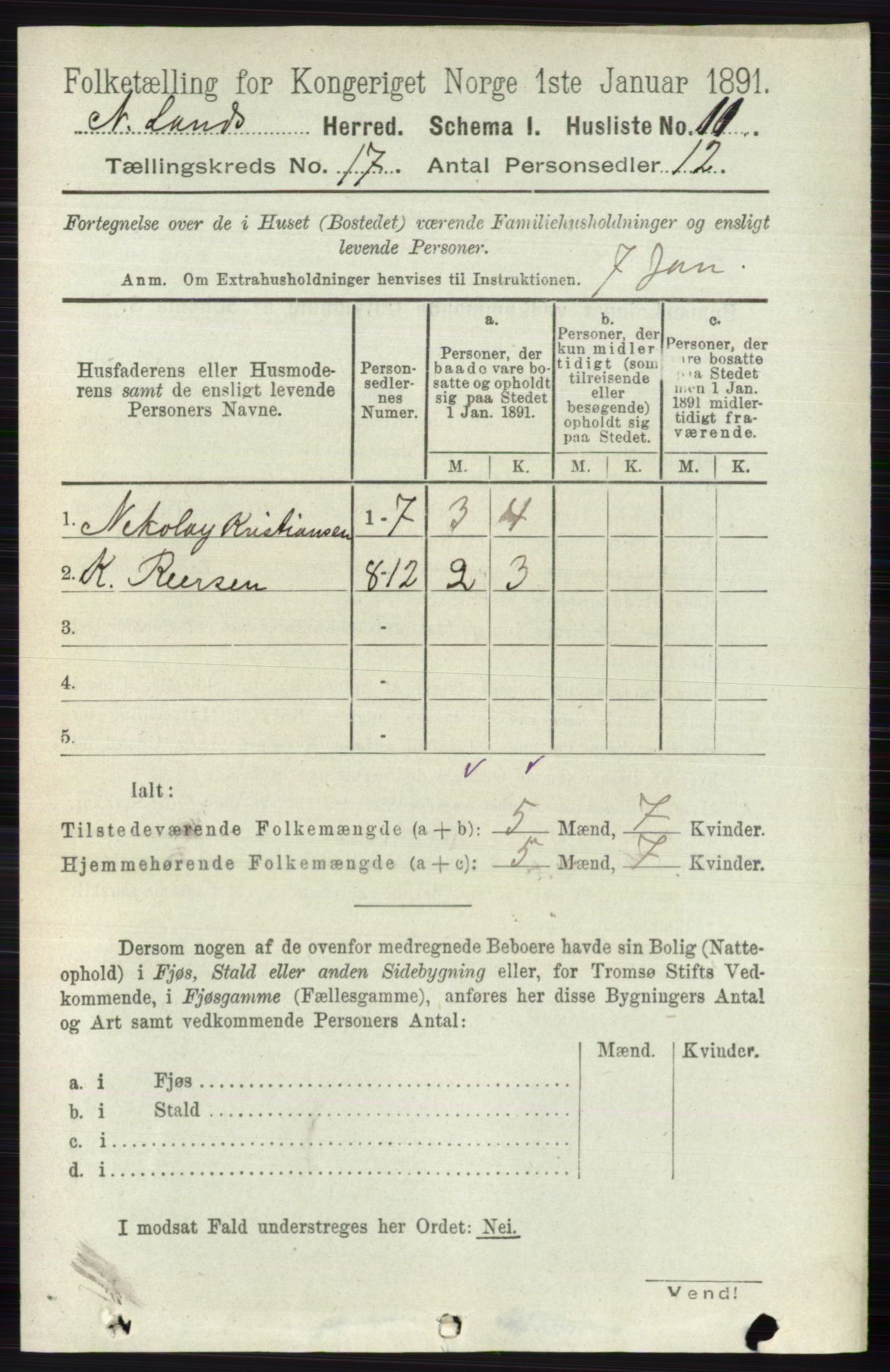 RA, Folketelling 1891 for 0538 Nordre Land herred, 1891, s. 4283