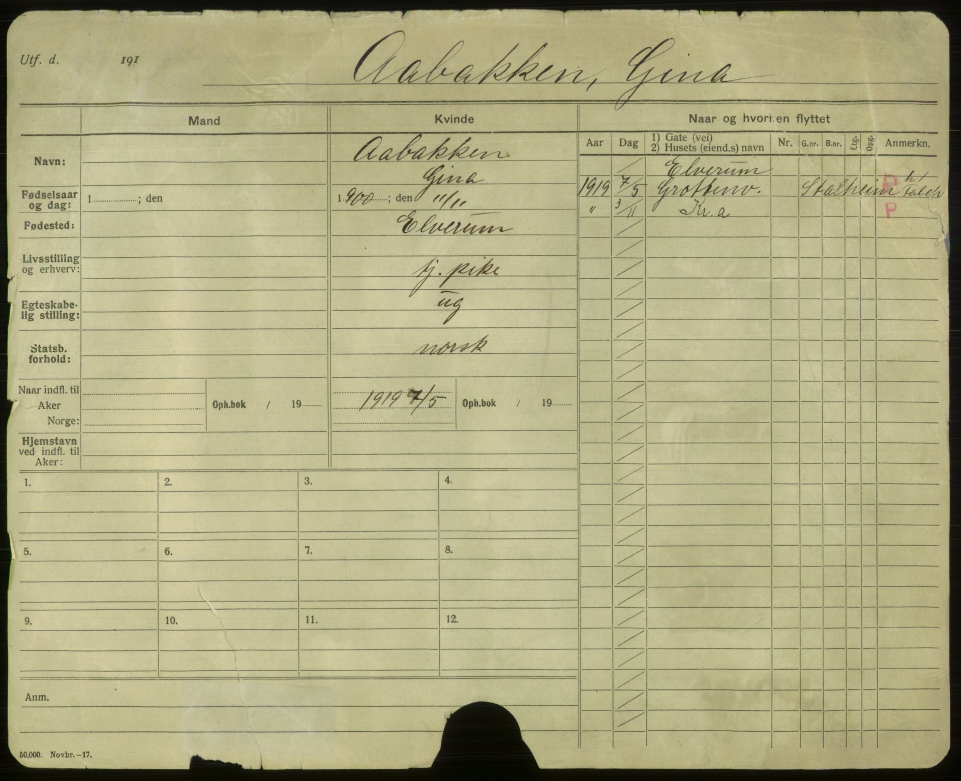 Oslo folkeregister, Registerkort, AV/SAO-A-11715/F/Fa/Faa/L0001: Kvinner, 1917-1922, s. 2