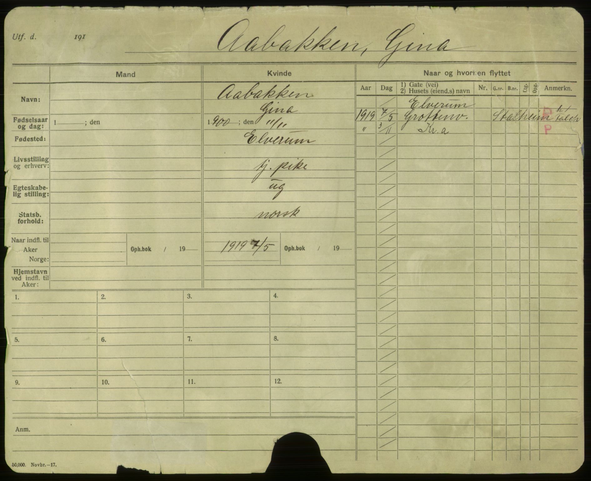 Oslo folkeregister, Registerkort, SAO/A-11715/F/Fa/Faa/L0001: Kvinner, 1917-1922, s. 2