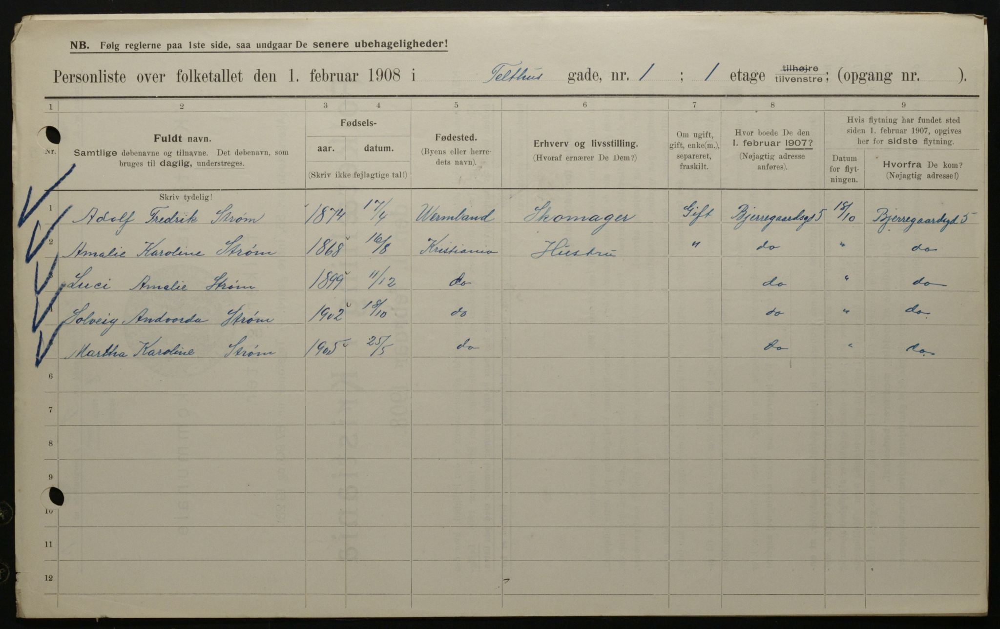 OBA, Kommunal folketelling 1.2.1908 for Kristiania kjøpstad, 1908, s. 96691