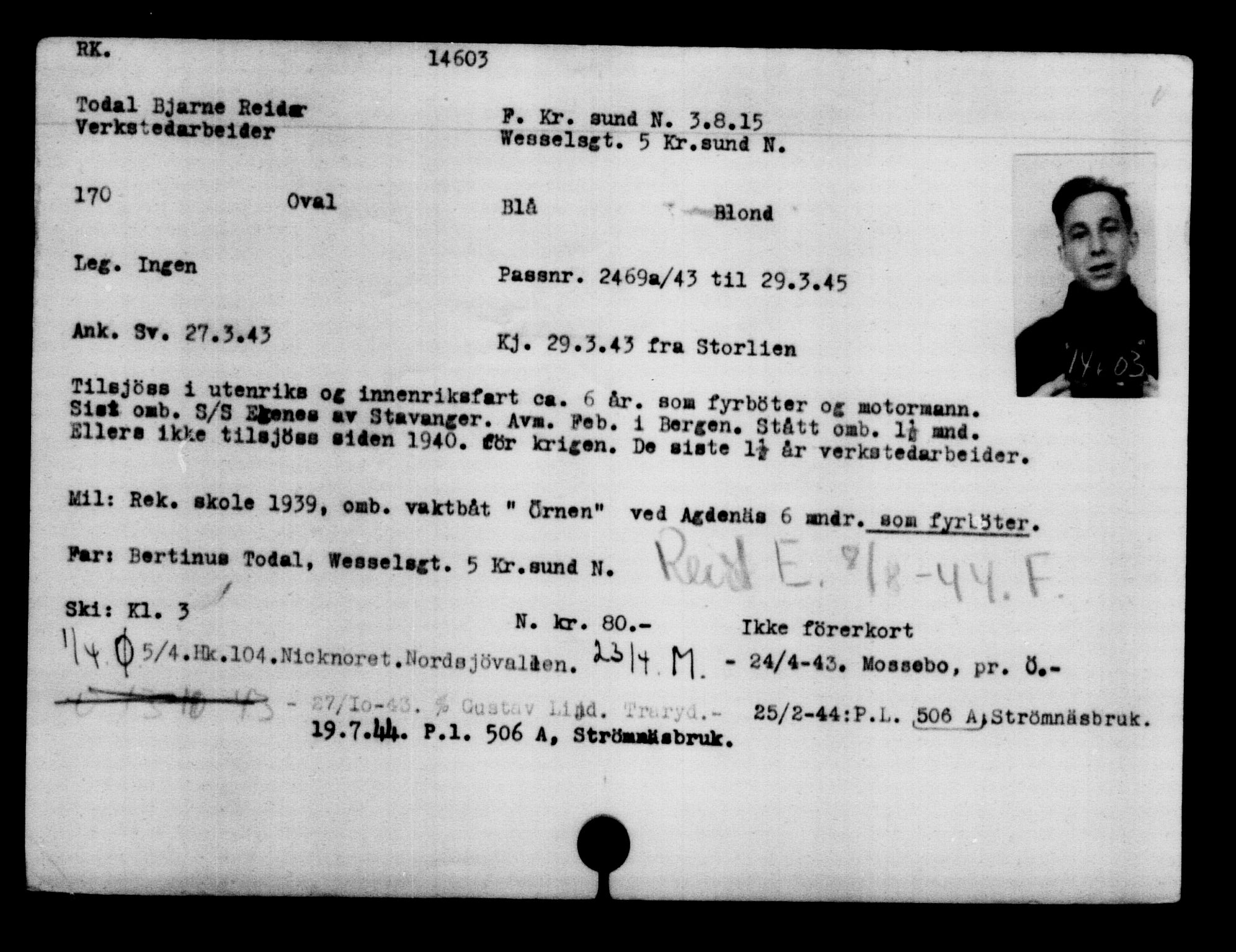 Den Kgl. Norske Legasjons Flyktningskontor, AV/RA-S-6753/V/Va/L0007: Kjesäterkartoteket.  Flyktningenr. 12700-15723, 1940-1945, s. 2197