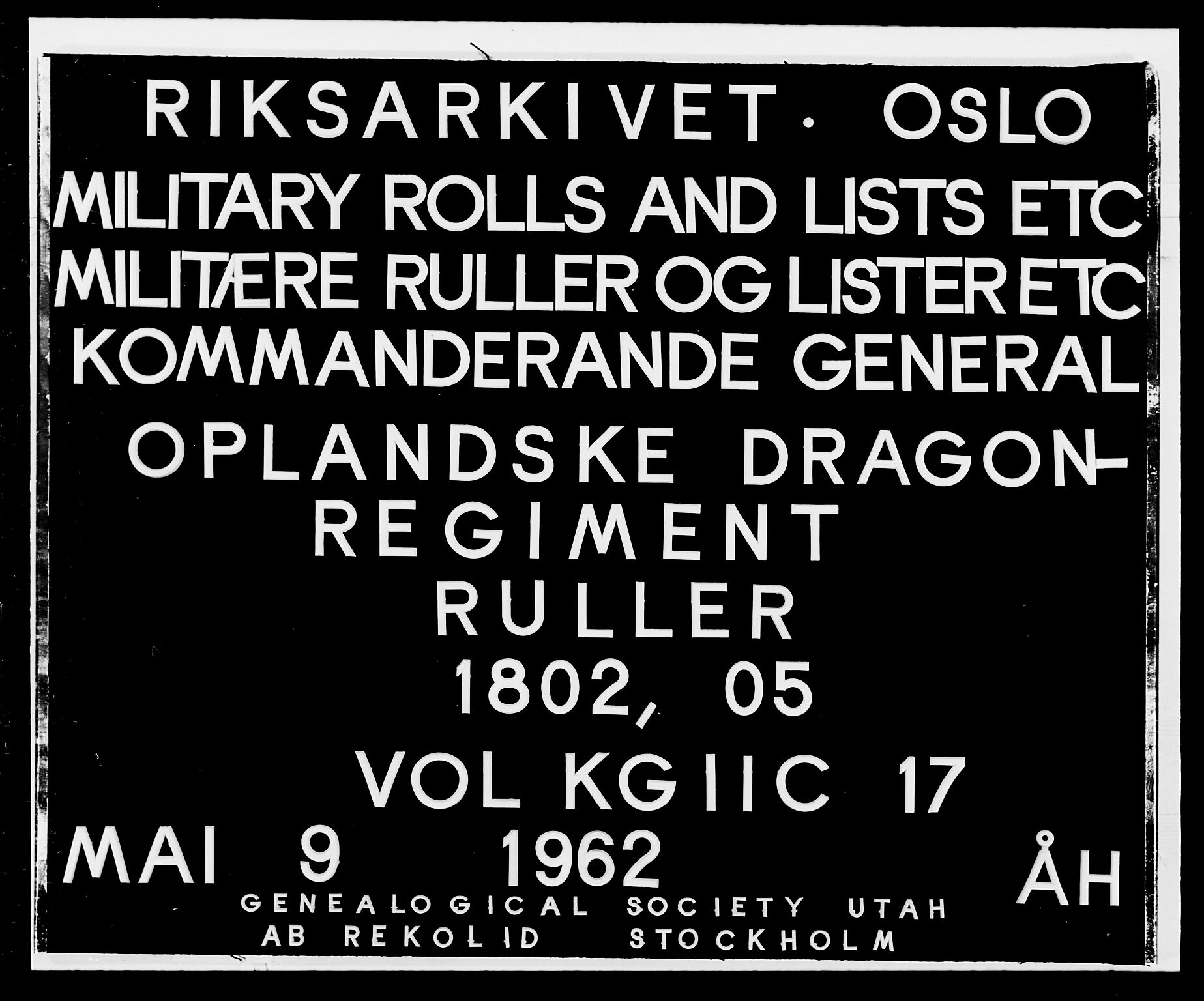 Generalitets- og kommissariatskollegiet, Det kongelige norske kommissariatskollegium, RA/EA-5420/E/Eh/L0017: Opplandske dragonregiment, 1802-1805, s. 1