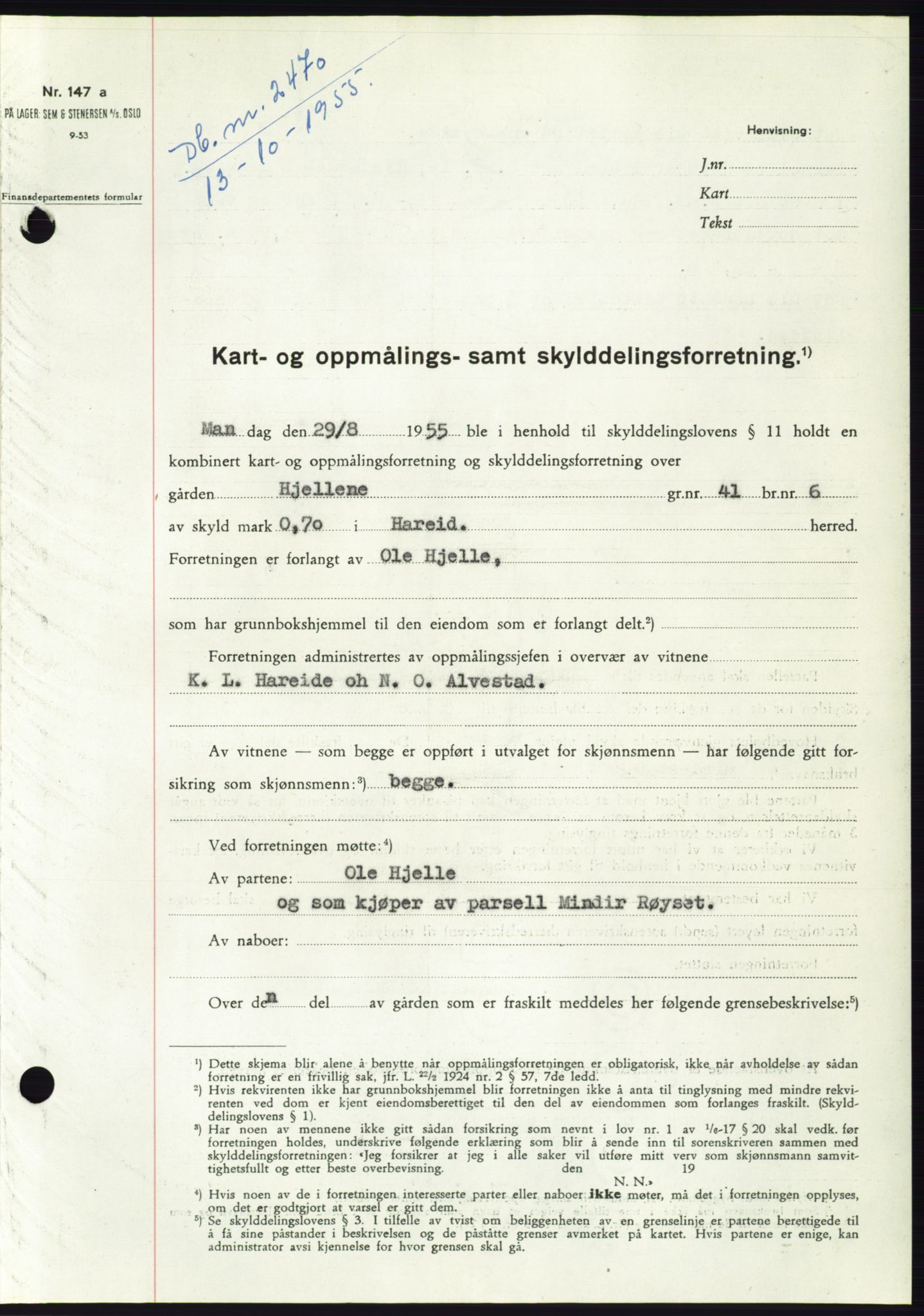 Søre Sunnmøre sorenskriveri, SAT/A-4122/1/2/2C/L0102: Pantebok nr. 28A, 1955-1956, Dagboknr: 2470/1955