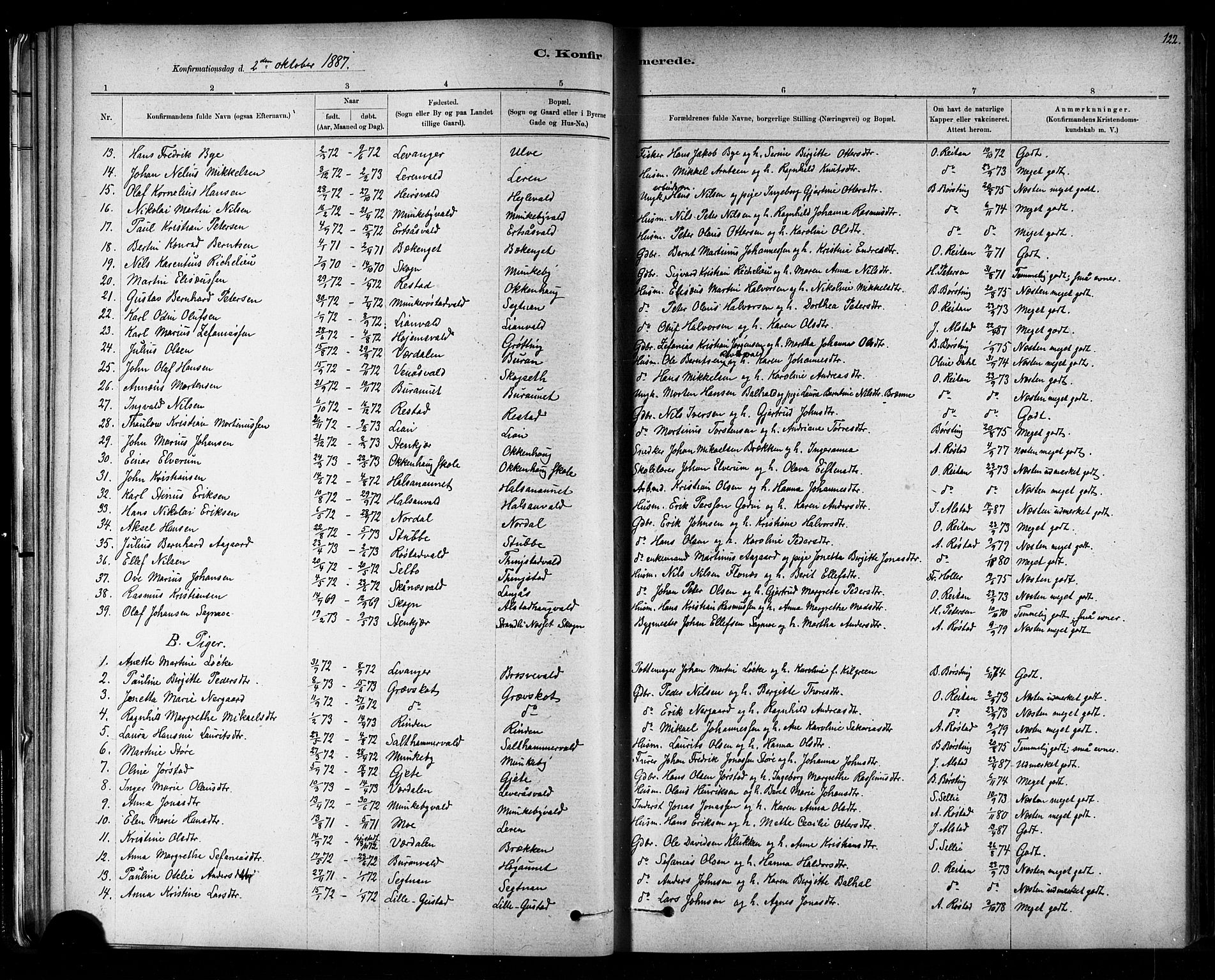 Ministerialprotokoller, klokkerbøker og fødselsregistre - Nord-Trøndelag, SAT/A-1458/721/L0208: Klokkerbok nr. 721C01, 1880-1917, s. 122