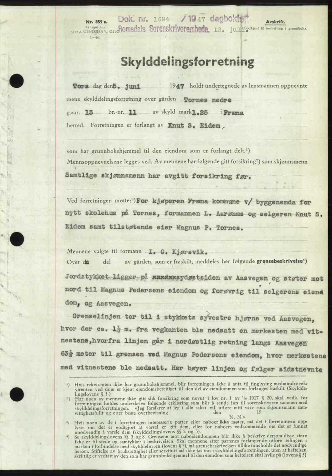 Romsdal sorenskriveri, AV/SAT-A-4149/1/2/2C: Pantebok nr. A23, 1947-1947, Dagboknr: 1694/1947