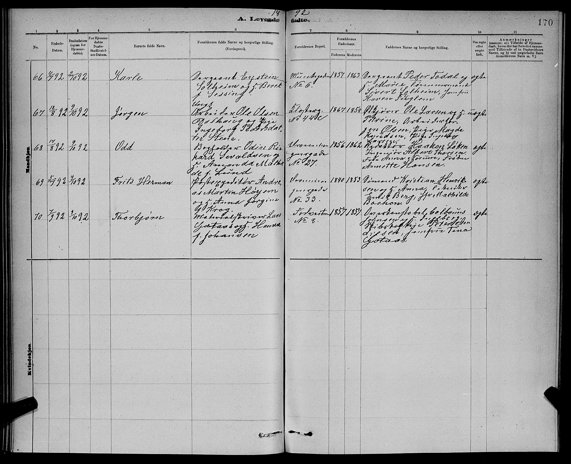 Ministerialprotokoller, klokkerbøker og fødselsregistre - Sør-Trøndelag, SAT/A-1456/601/L0092: Klokkerbok nr. 601C10, 1884-1897, s. 170