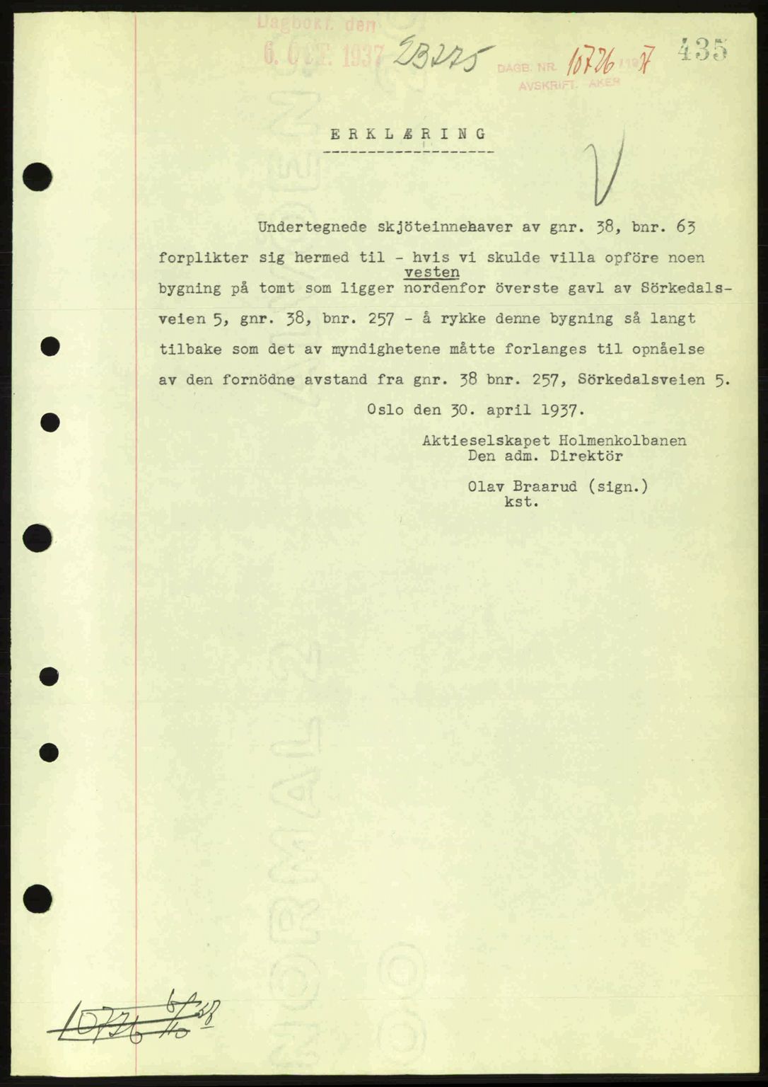 Aker herredsskriveri, SAO/A-10896/G/Gb/Gba/Gbab/L0017: Pantebok nr. A148, 1937-1937, Dagboknr: 10726/1937
