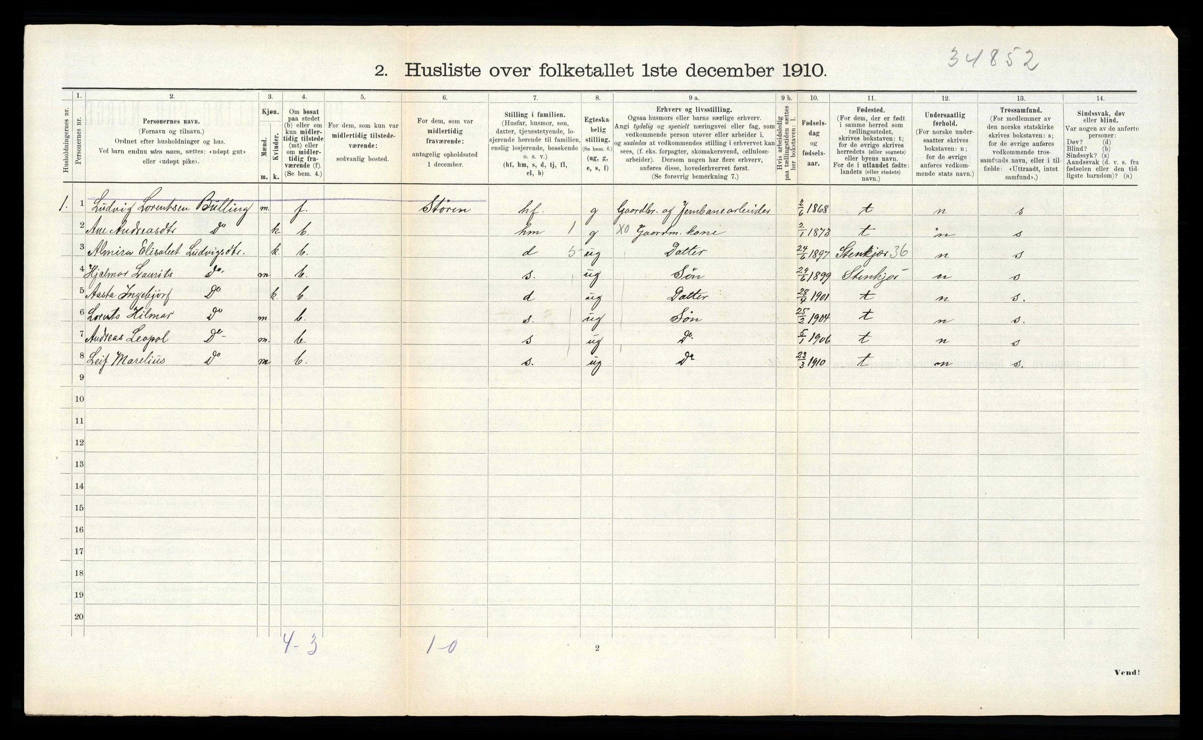 RA, Folketelling 1910 for 1731 Sparbu herred, 1910, s. 319