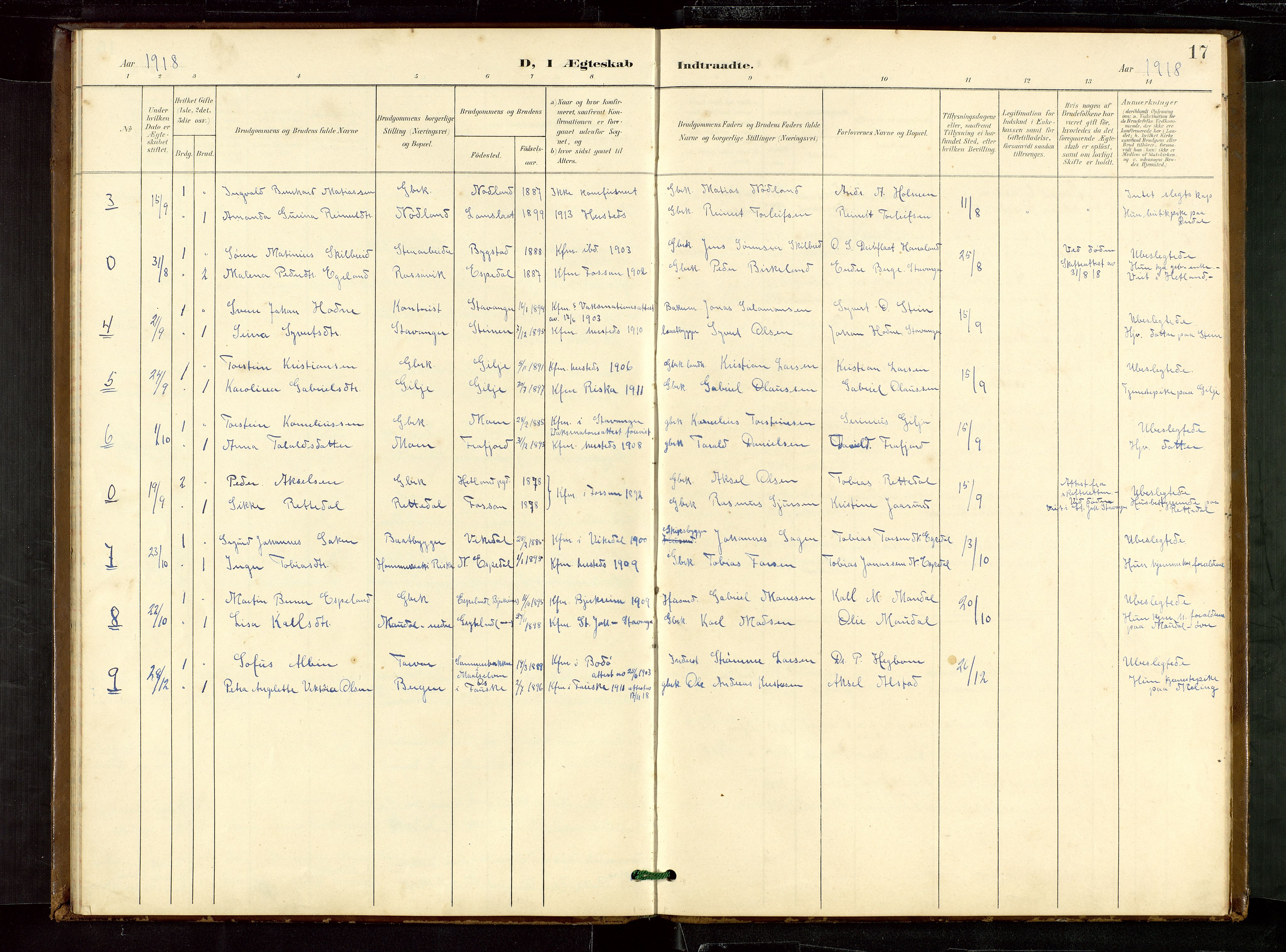 Høgsfjord sokneprestkontor, AV/SAST-A-101624/H/Ha/Hab/L0010: Klokkerbok nr. B 10, 1900-1922, s. 17